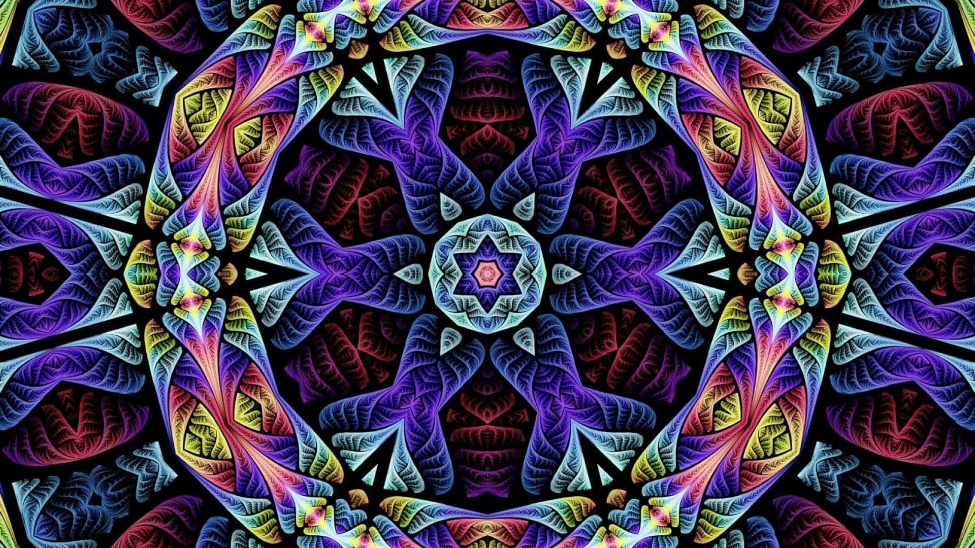 Trippy Fractals, fractal mandala, symmetrical leaf-like patterns, Full HD Desktop Wallpaper