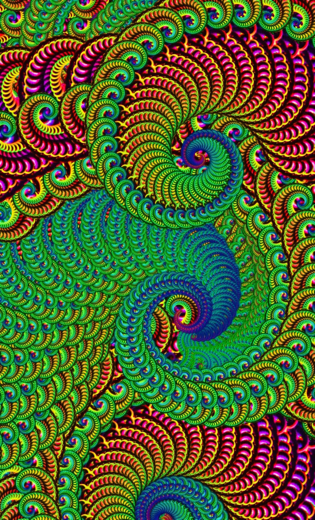 psychedelic fractal spirals, neon greens, purples, HD Phone Wallpaper