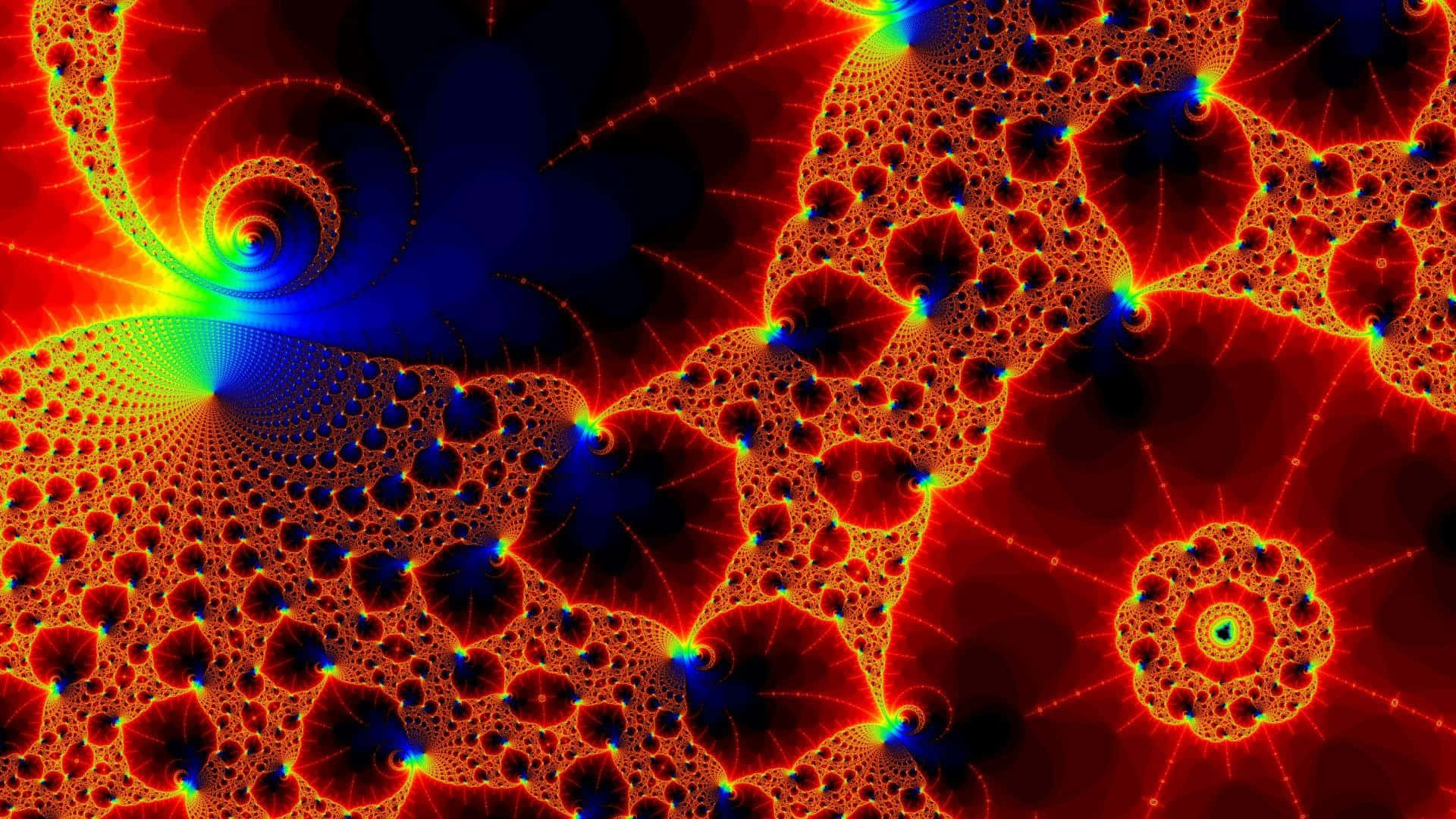 Trippy Fractals, fiery reds, electric blues, Full HD Desktop Wallpaper