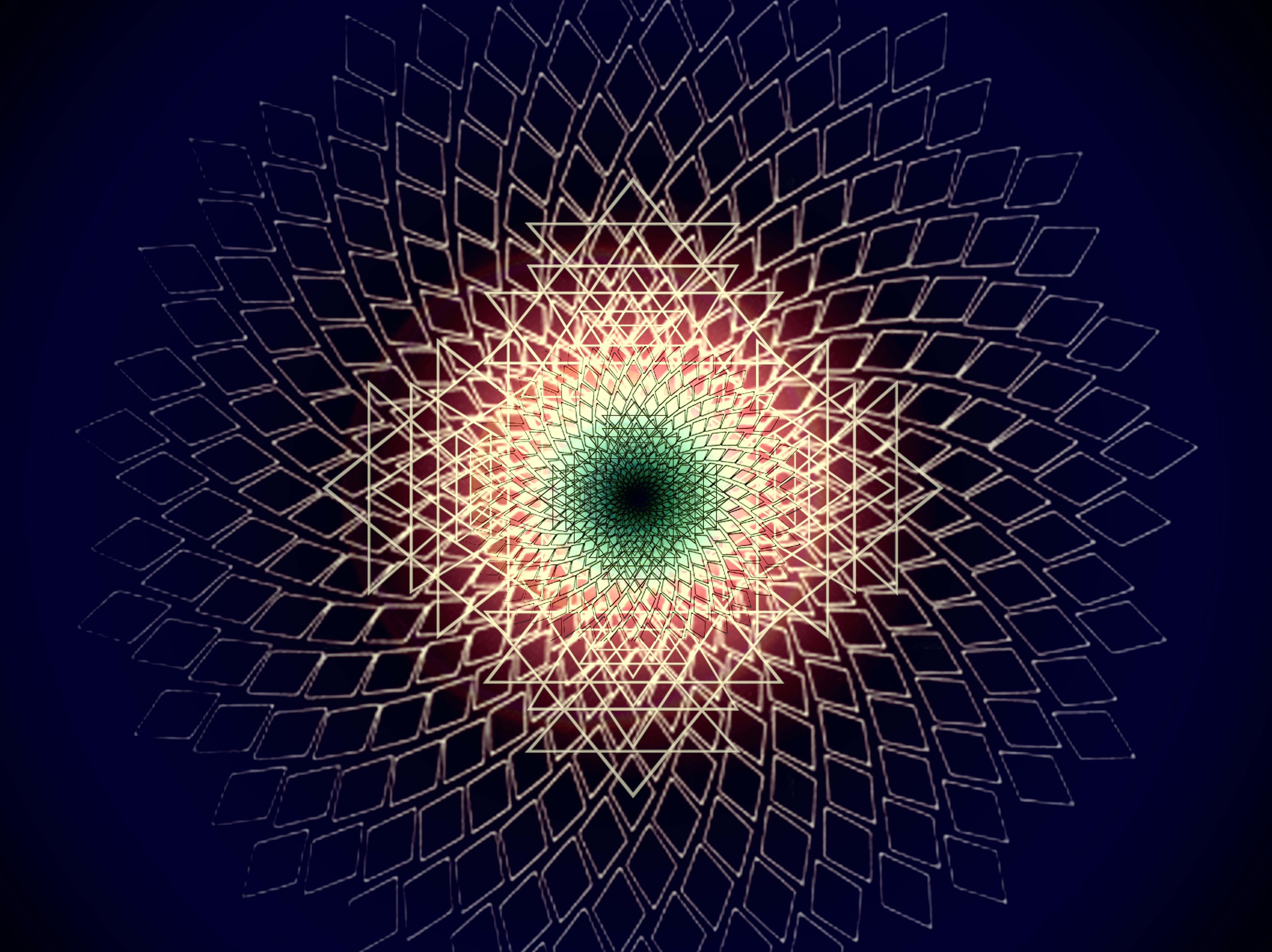 Trippy Fractals, golden lines, green core, 4K Desktop Wallpaper