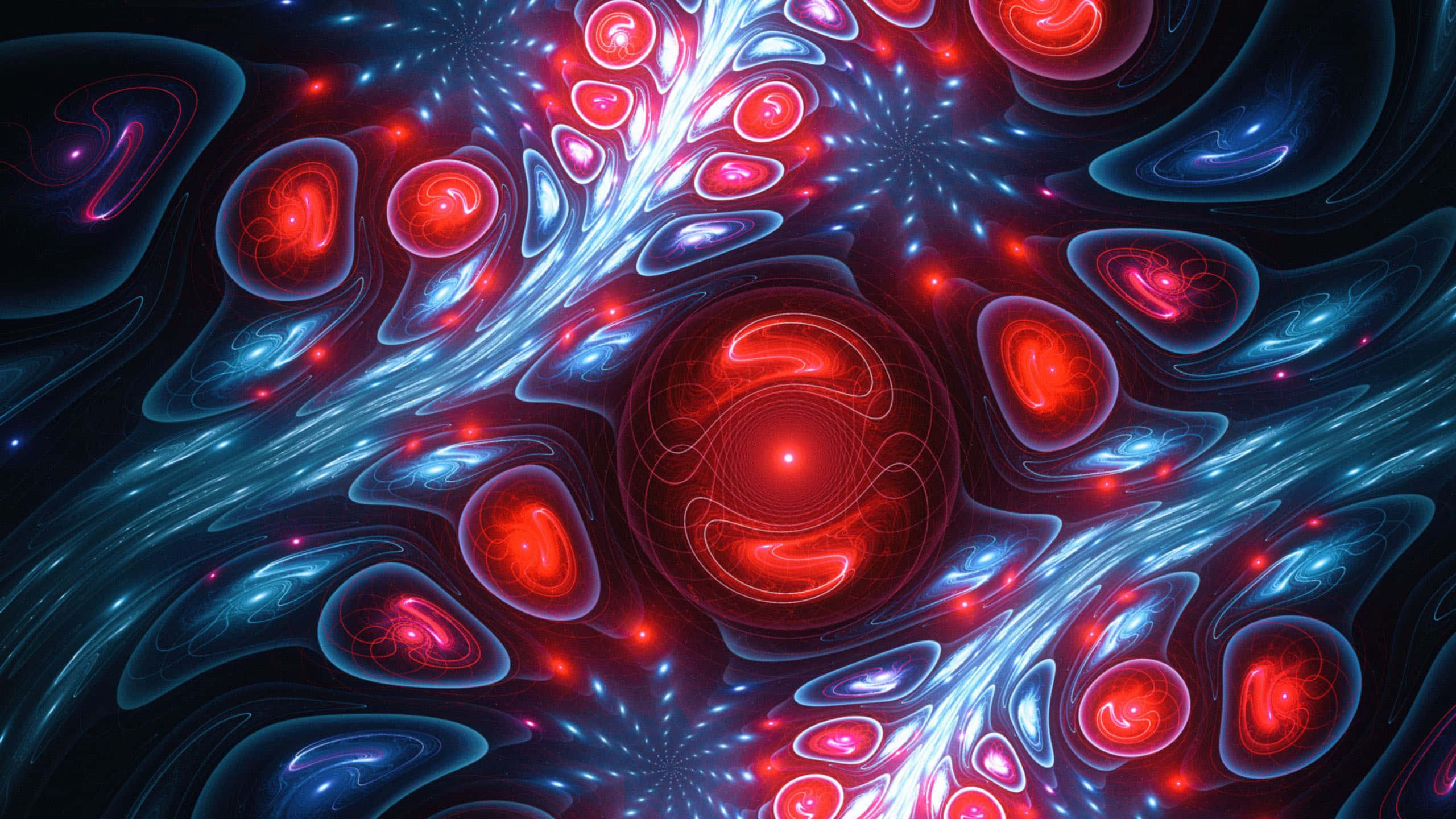 Trippy Fractals, red and blue fractal energy, glowing orbs, 2K Desktop Wallpaper