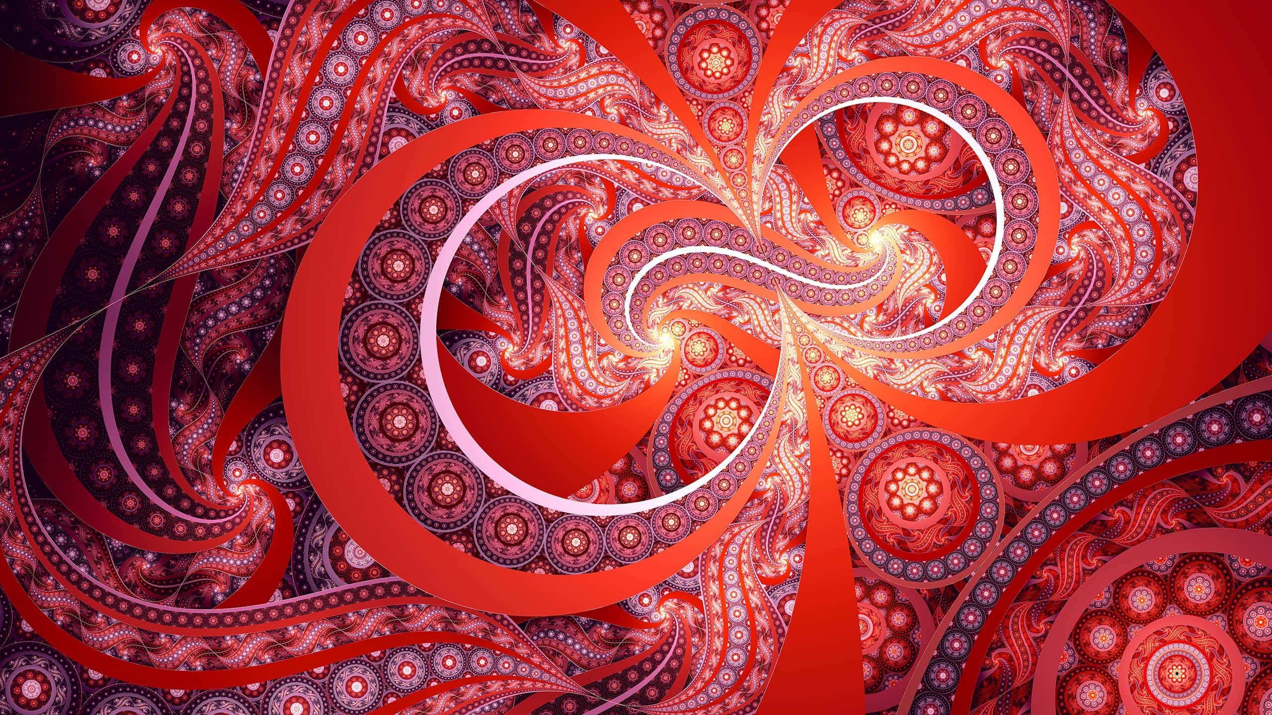 Trippy Fractals, red, orange, 2K Desktop Wallpaper