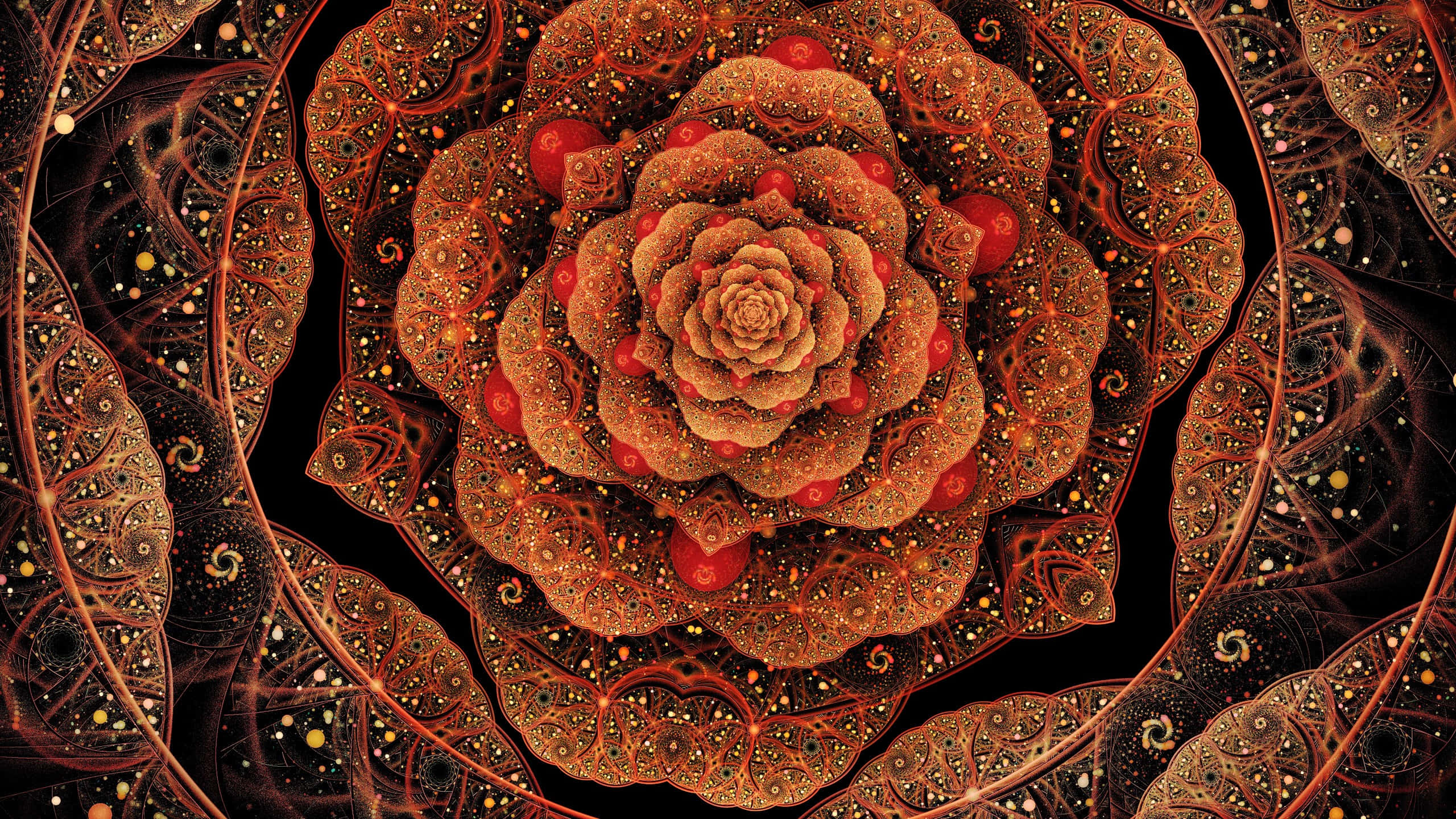 Trippy Fractals, fractal rose, golden petals, 2K Desktop Wallpaper