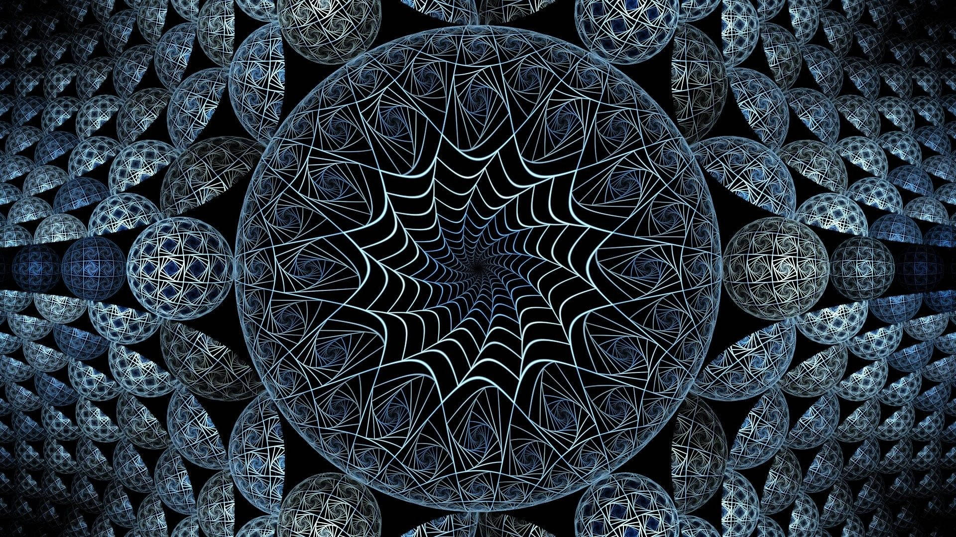 blue, black, fractal tunnel, Full HD Desktop Wallpaper