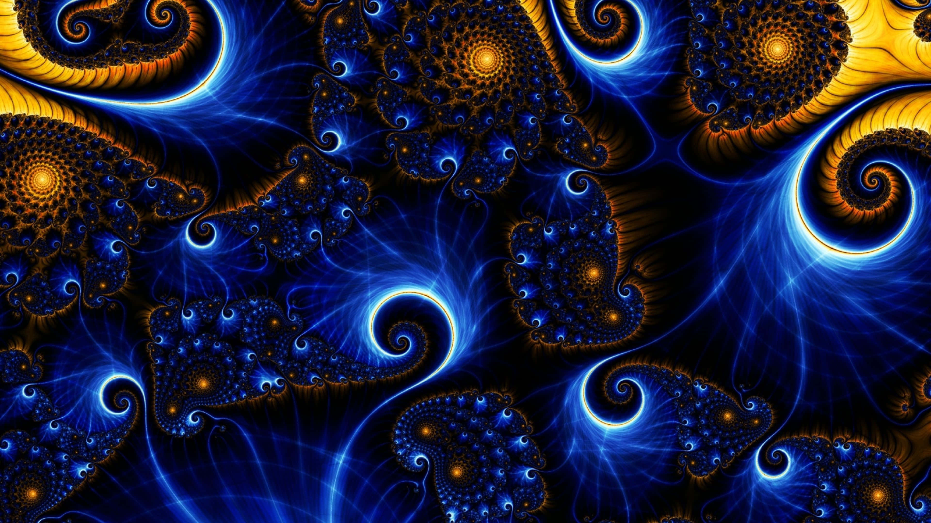 blue, yellow, fractal, 4K Desktop Wallpaper