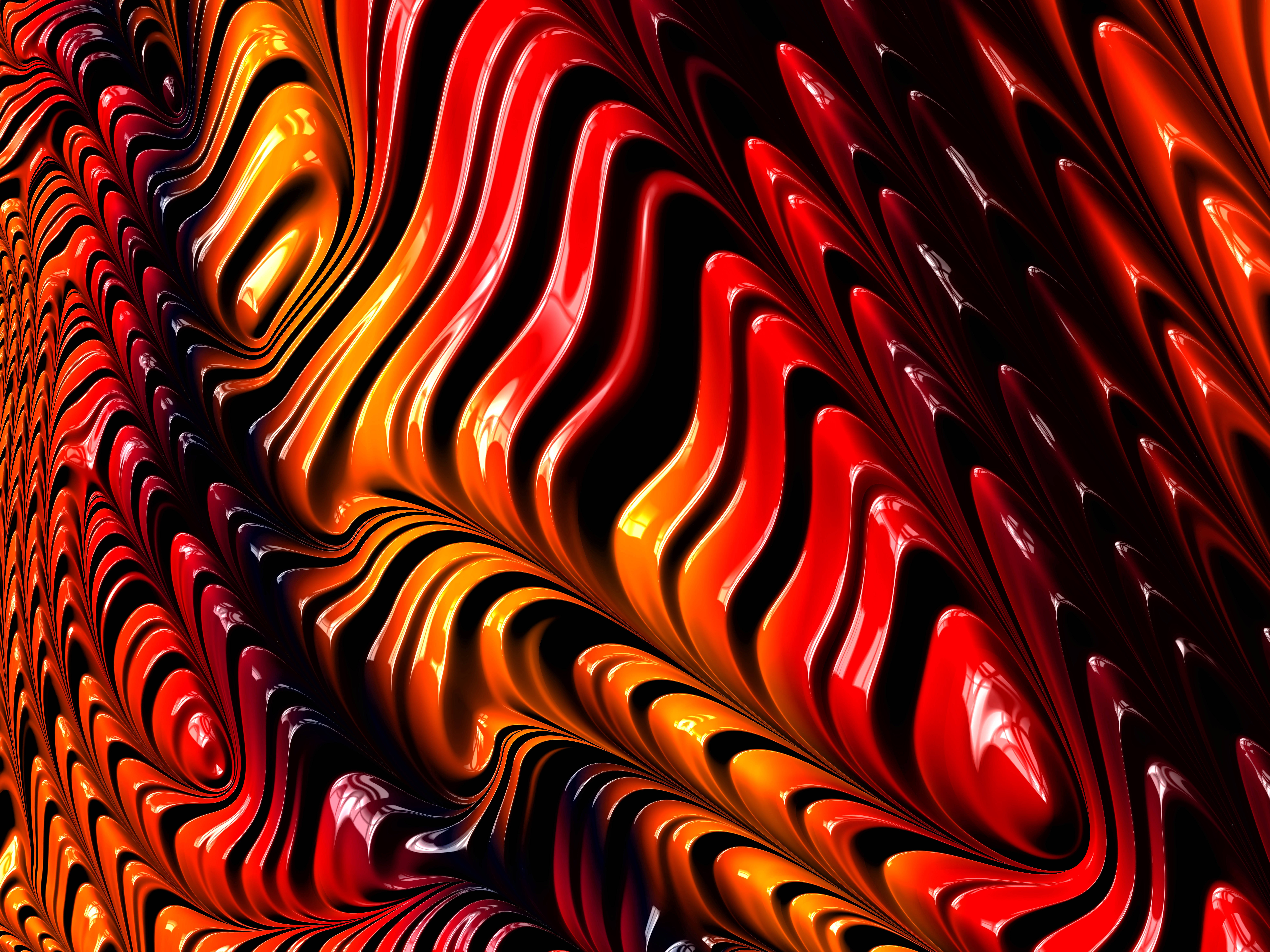molten red orange, black, glossy highlights, 8K Desktop Wallpaper