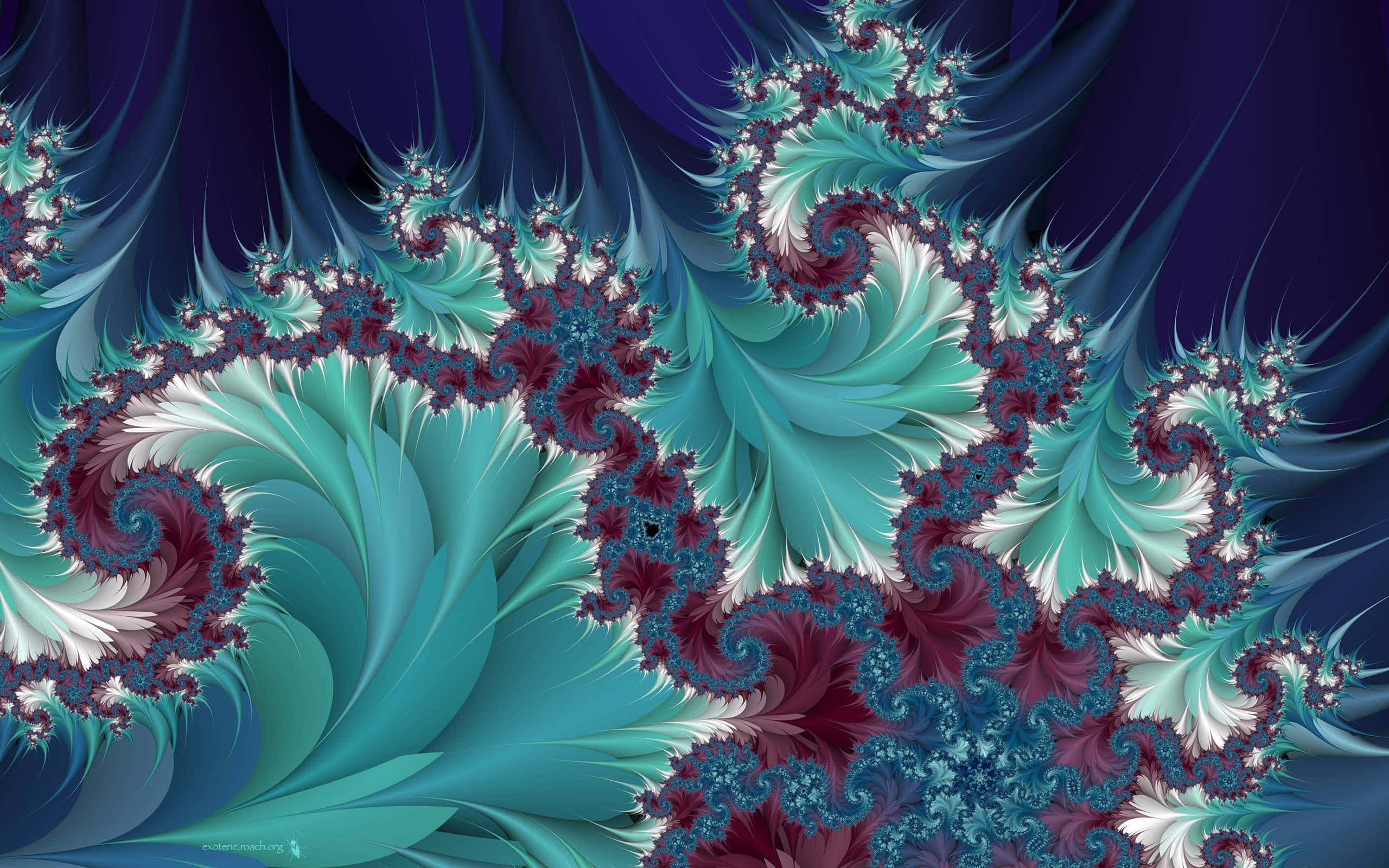 fractal art, teal, maroon, 2K Desktop Wallpaper