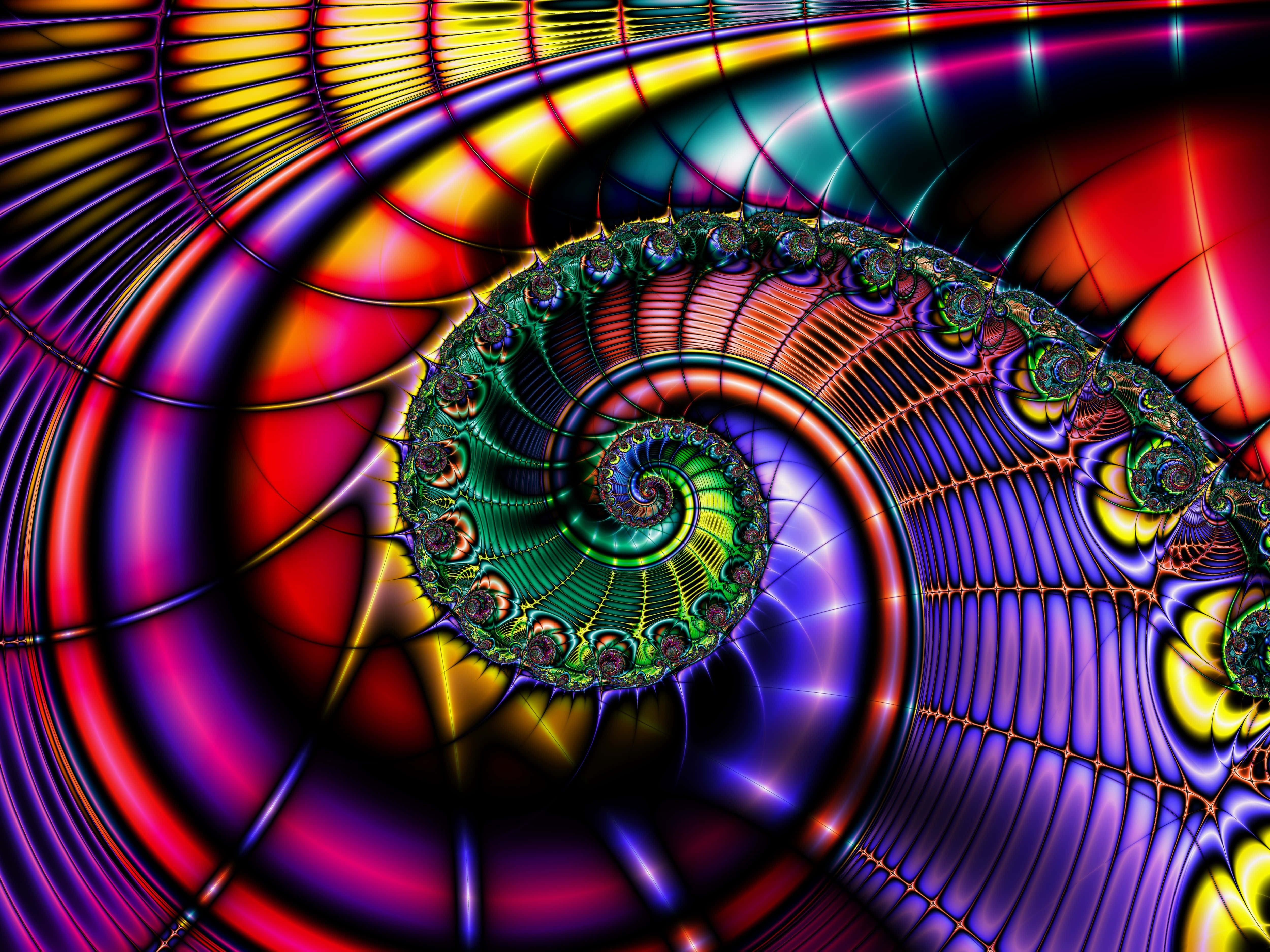 fractal spiral, vibrant rainbow hues, hypnotic, 4K Desktop Wallpaper