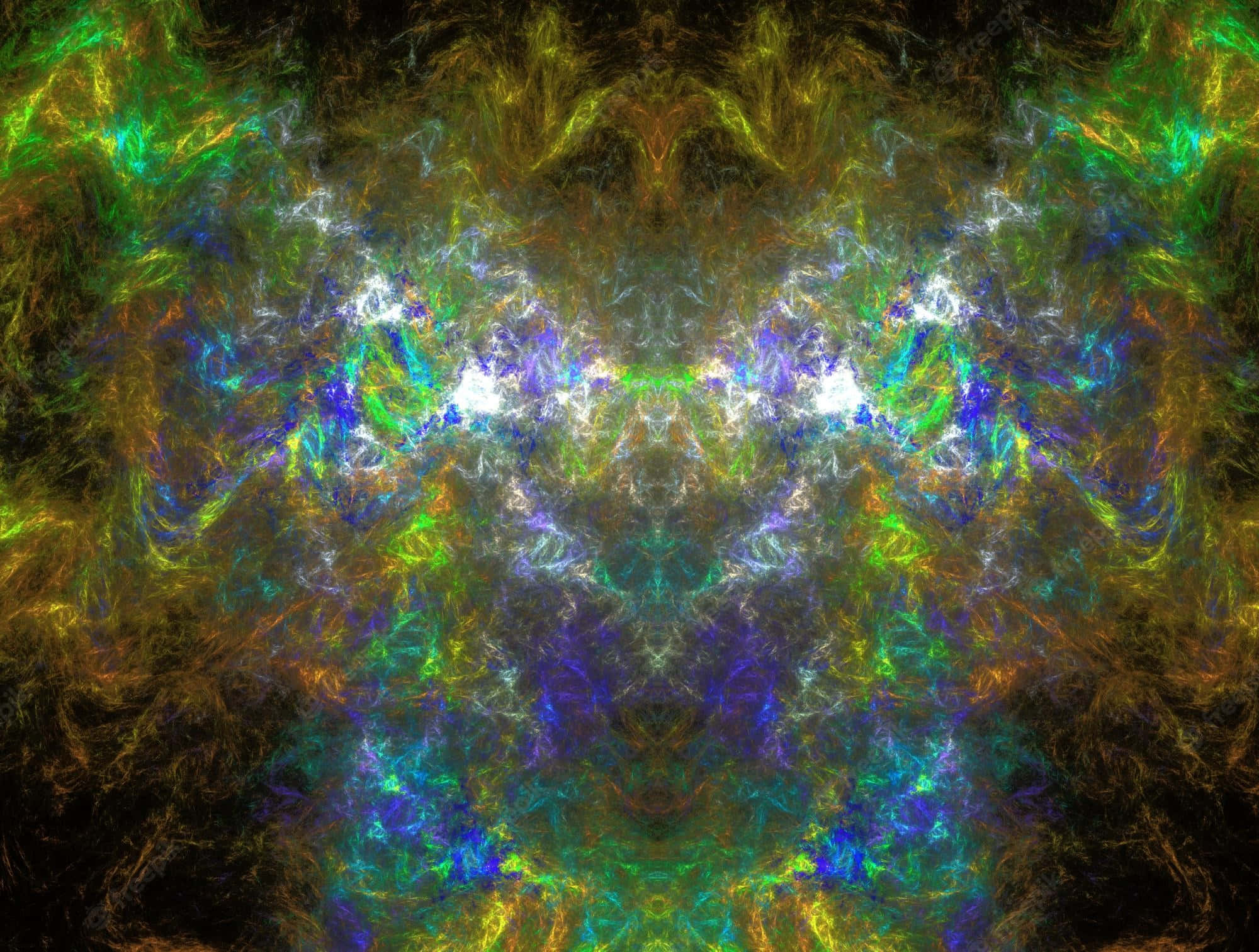 fractal pattern, neon greens, blues, Full HD Desktop Wallpaper