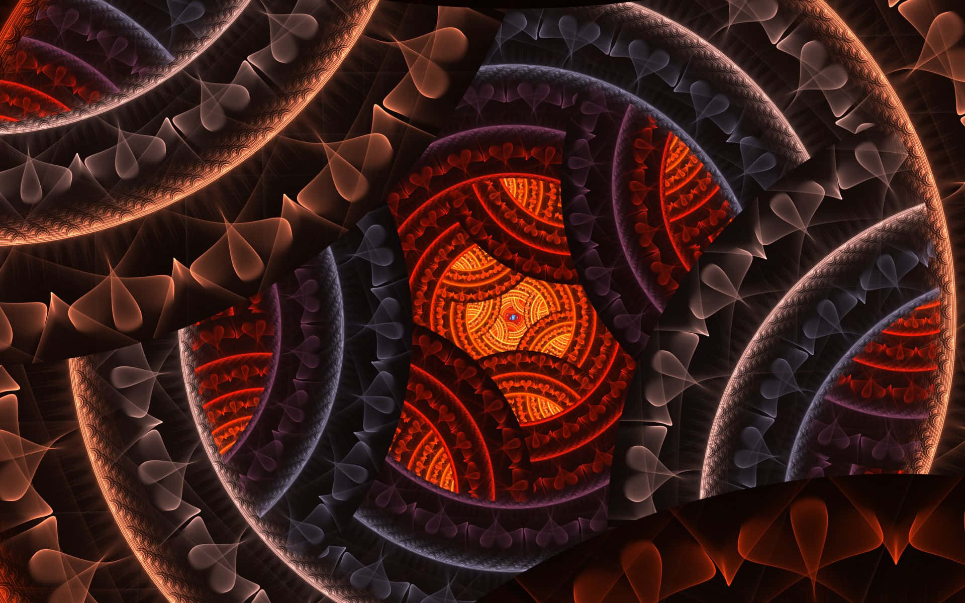 Infinite Circles Fractals, fiery orange, deep purple, Full HD Desktop Wallpaper