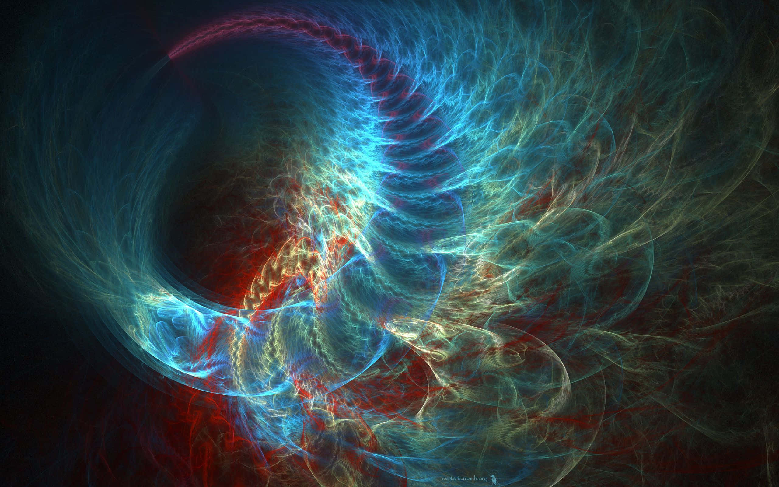fractal form, cosmic blues, fiery reds, 2K Desktop Wallpaper