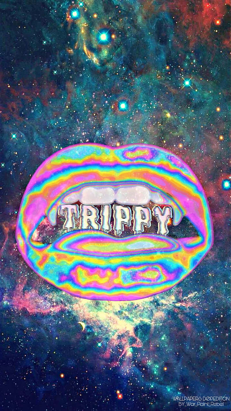 Trippy Galaxy, rainbow iridescent lips, TRIPPY text, HD Phone Wallpaper
