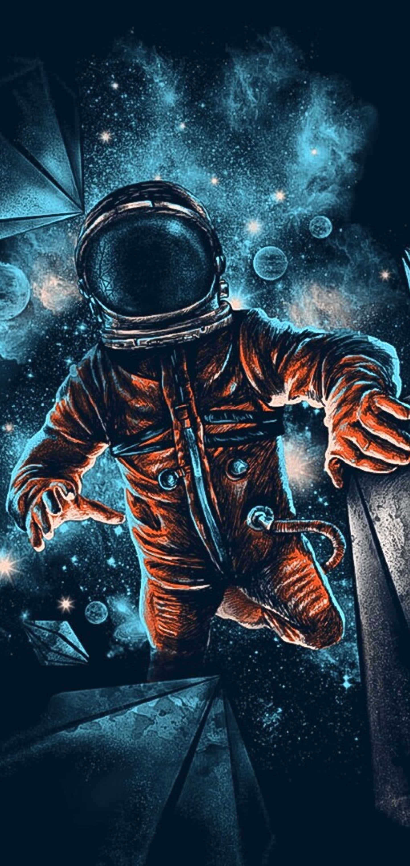 Trippy Galaxy, astronaut, rust-colored suit, 2K Phone Wallpaper