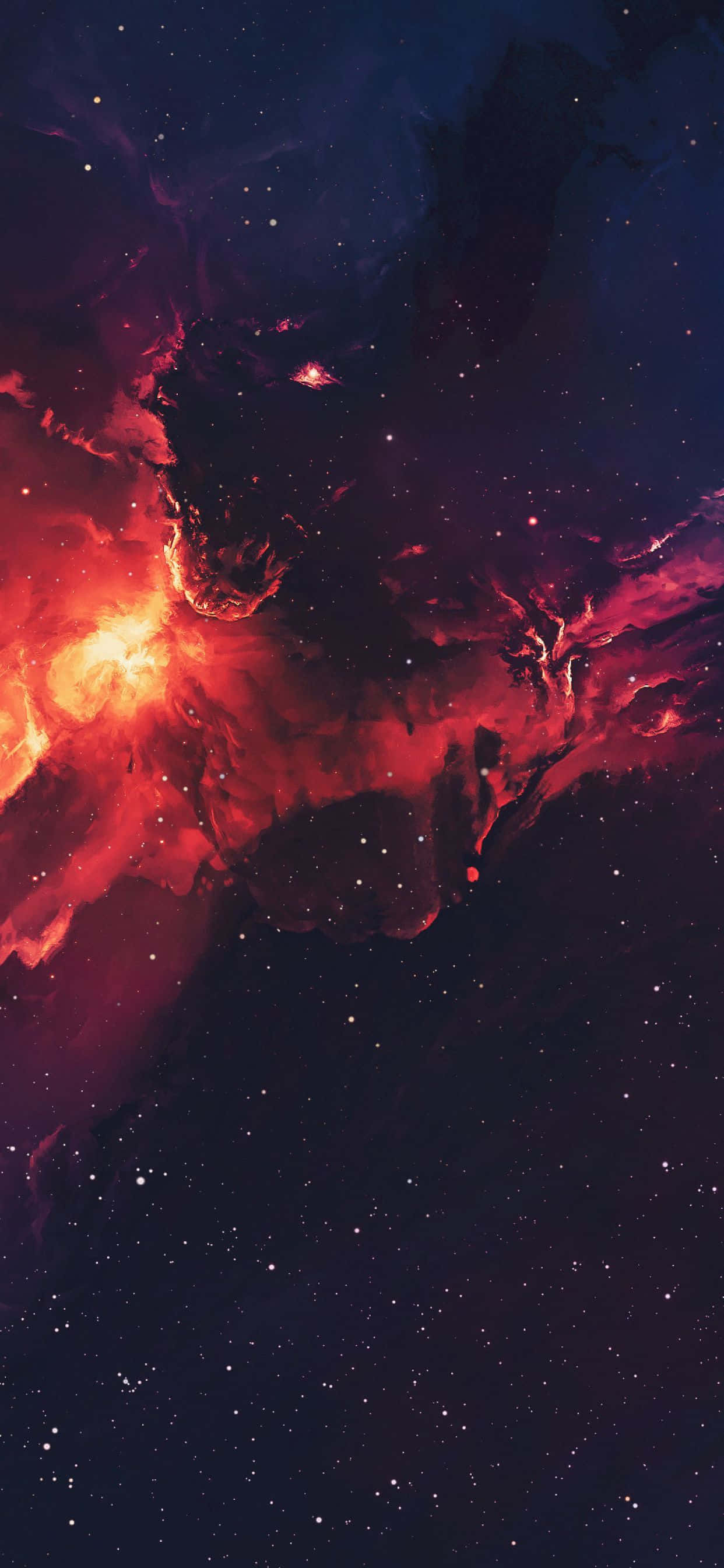 Trippy Galaxy, red space dust, fiery red orange clouds, 2K Phone Wallpaper