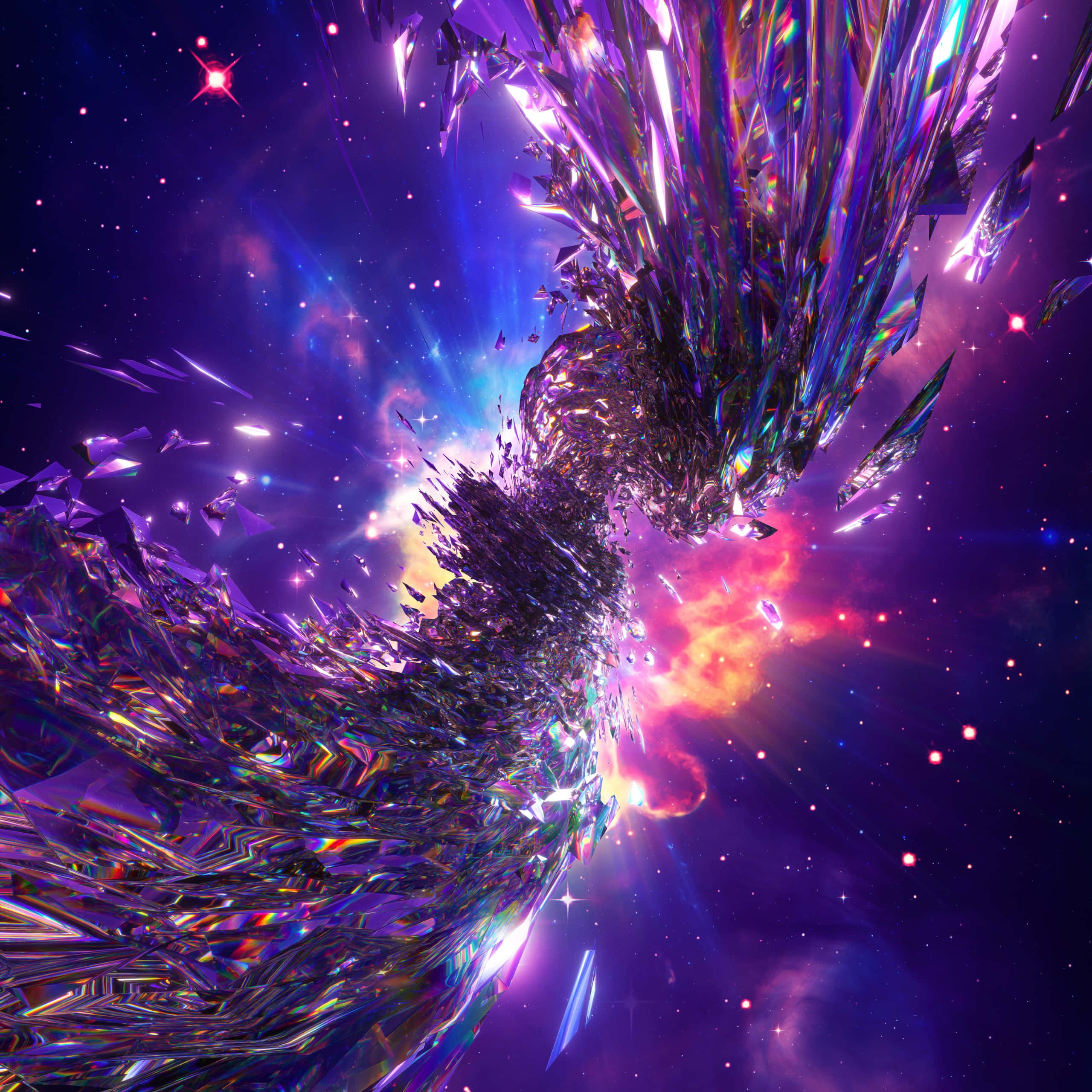 Trippy Galaxy, iridescent crystal shards, vibrant nebula, 2K Desktop Wallpaper