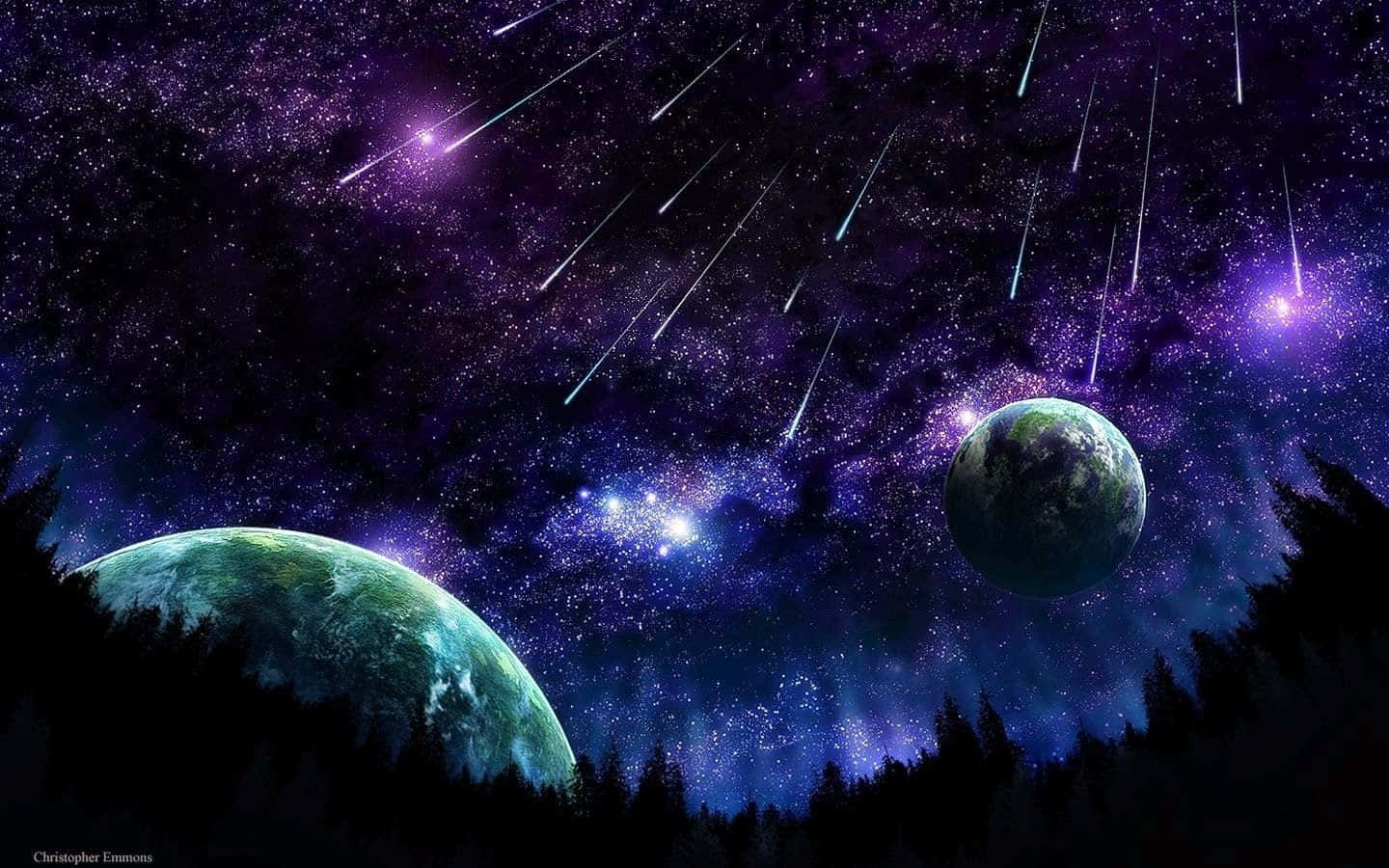 Trippy Galaxy, purple nebulae, shooting stars, HD Desktop Wallpaper