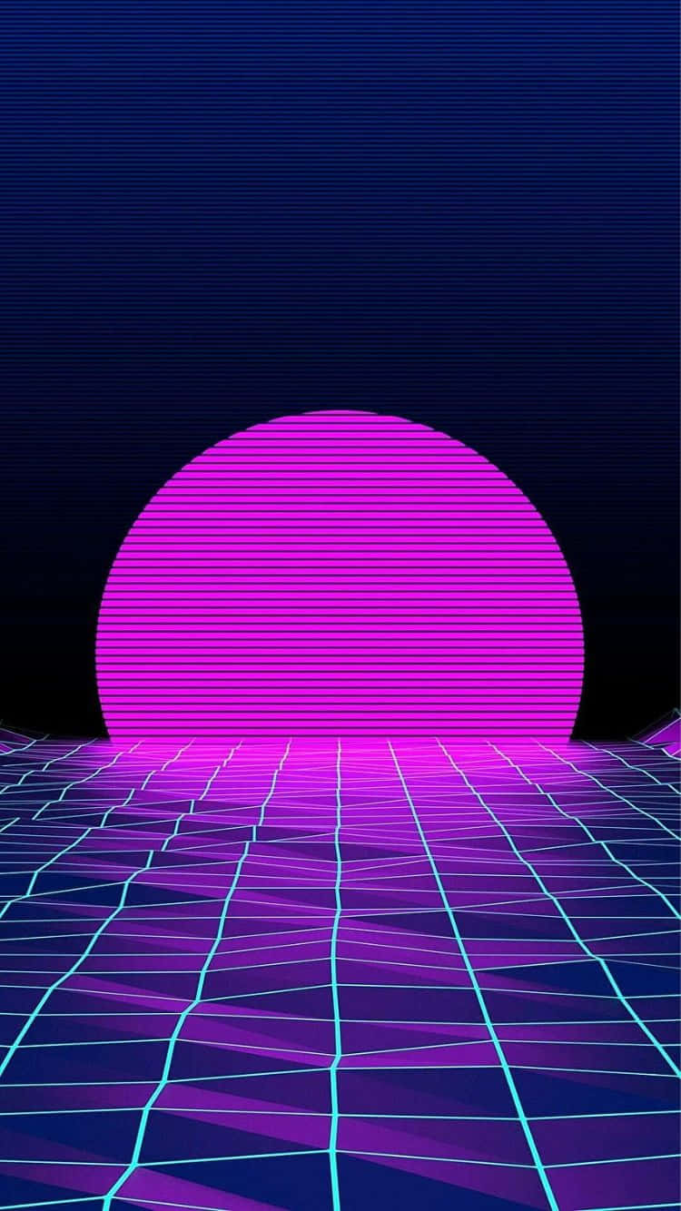 synthwave, sunrise, neon grid horizon, HD Phone Wallpaper