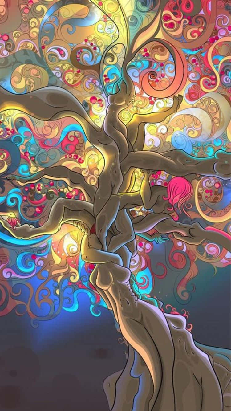 Psychedelic Tree Art, human figures, swirling psychedelic patterns, HD Phone Wallpaper