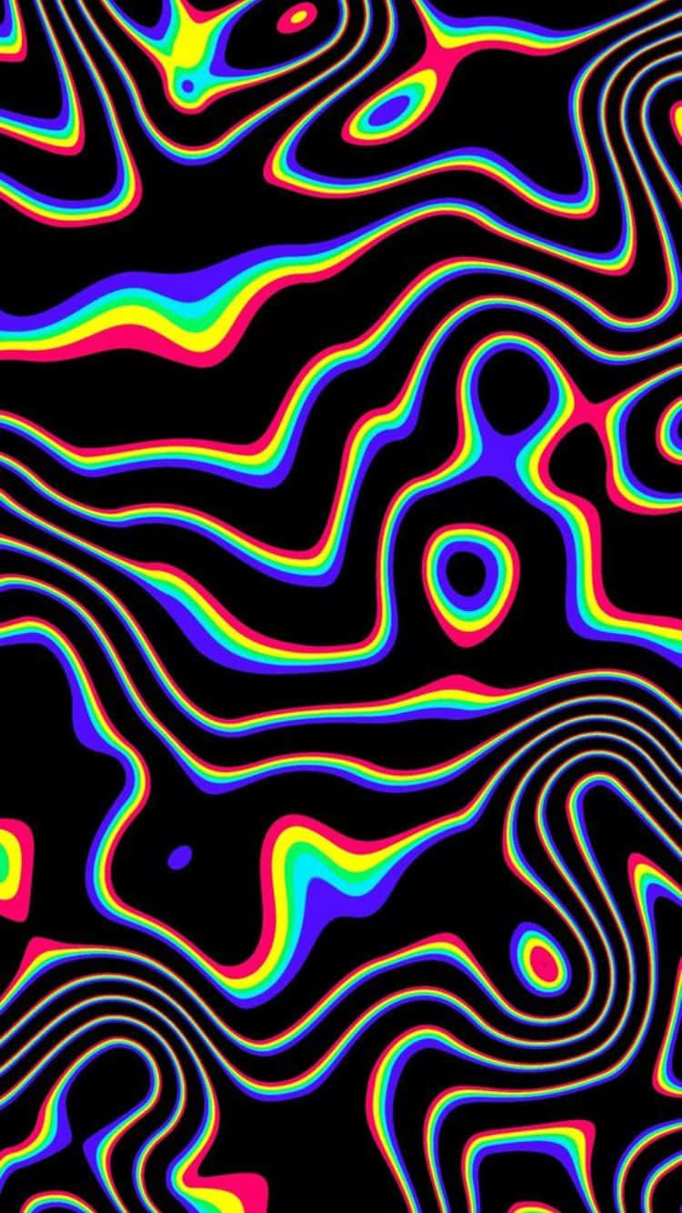 Psychedelic Contoursi Phone6, neon rainbow waves, black background, HD Phone Wallpaper