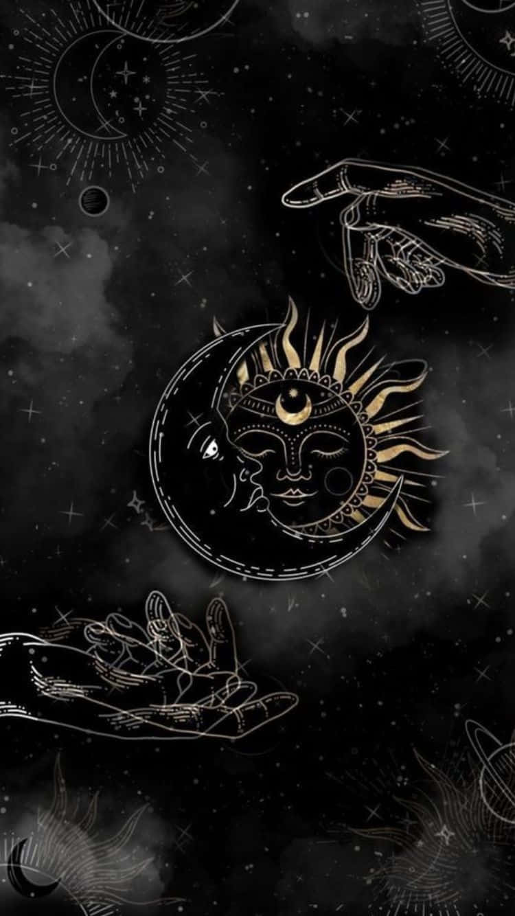 Mystical_ Celestial_ Artwork_i Phone6_, golden sun moon face, starry cosmic black background, HD Phone Wallpaper