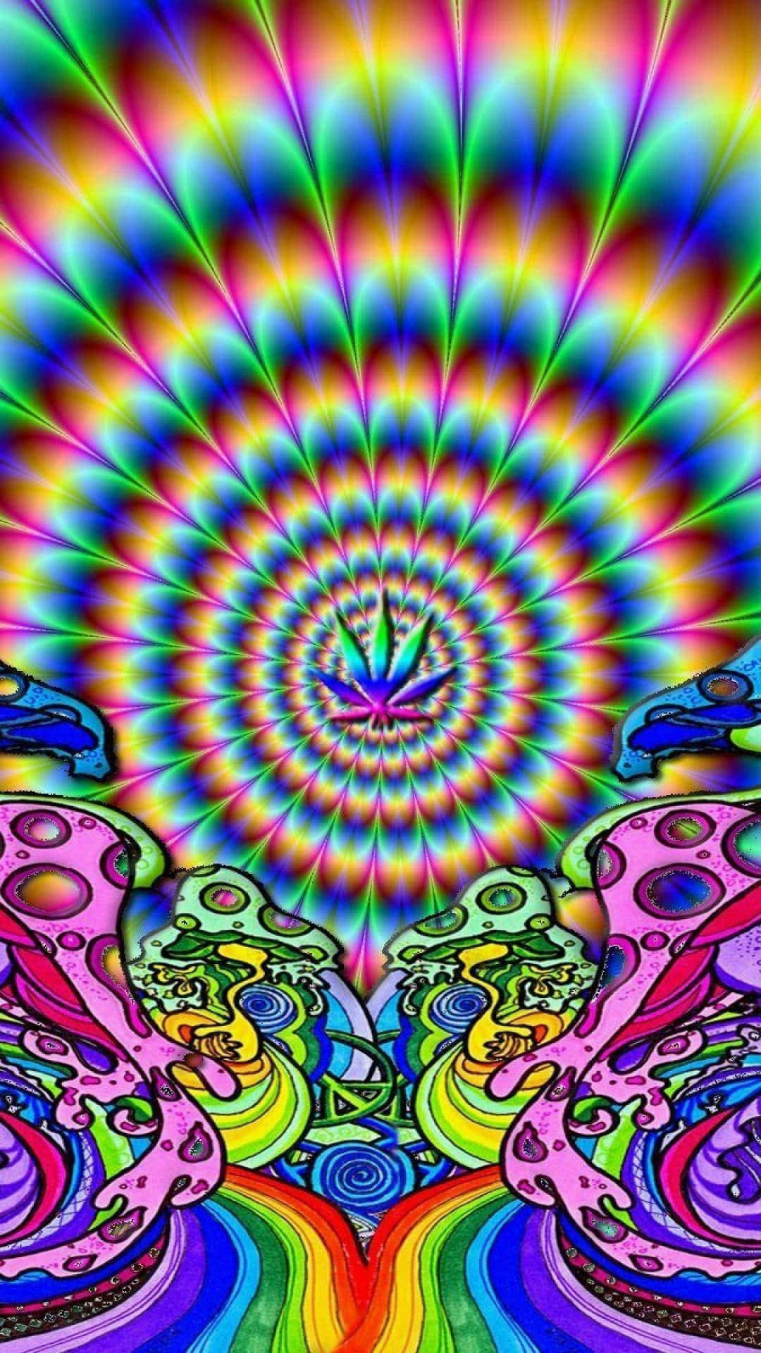 psychedelic spiral, cannabis leaf, surreal colorful organic forms, Full HD Phone Wallpaper