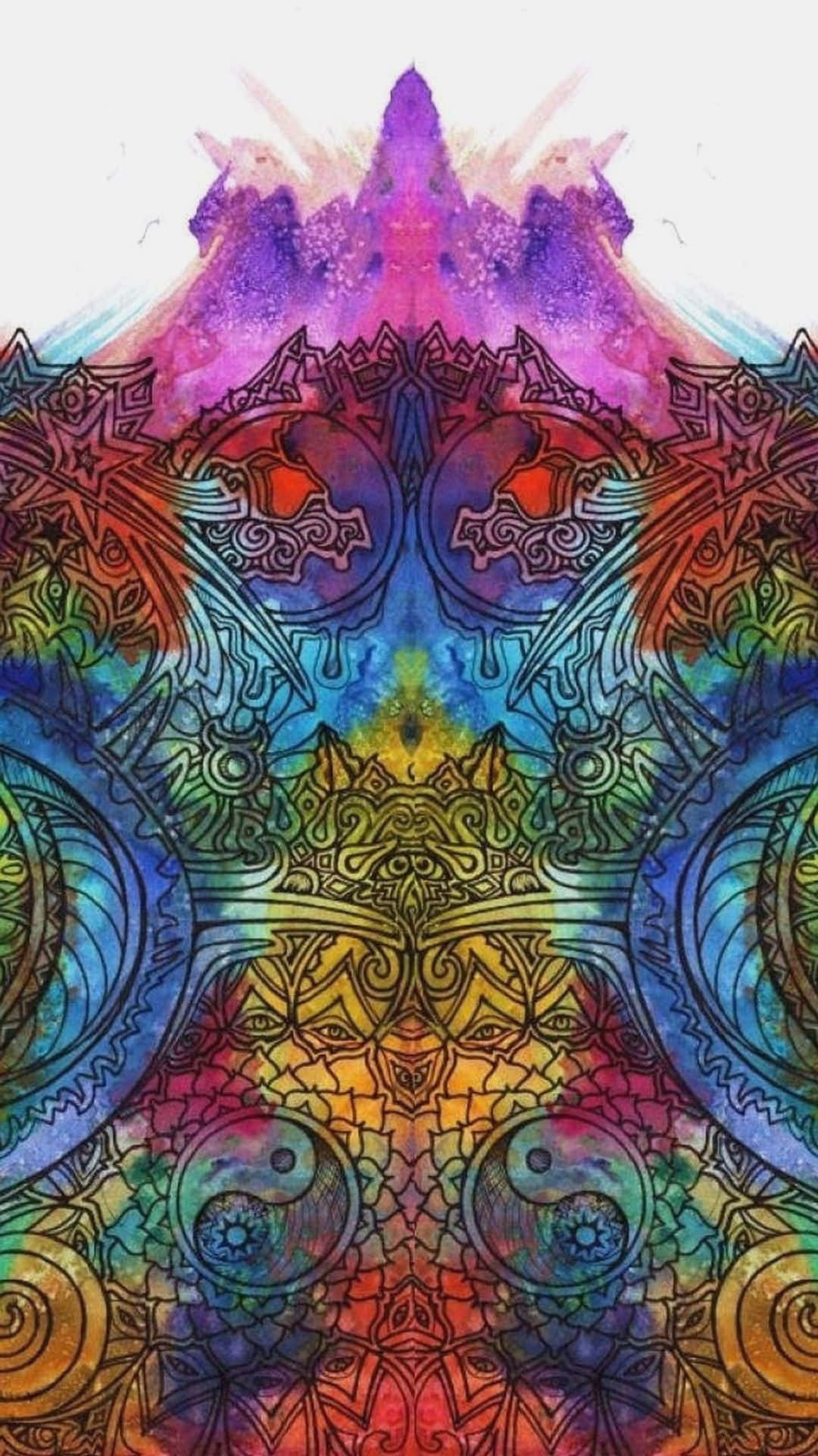 psychedelic mandala art, i Phone, rainbow hues, Full HD Phone Wallpaper