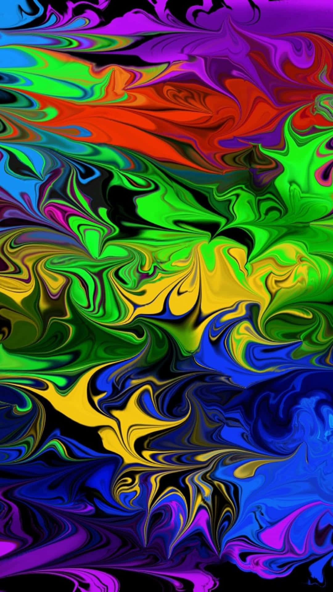 Vibrant Liquid Colorsi Phone, swirling rainbow colors, black background, Full HD Phone Wallpaper