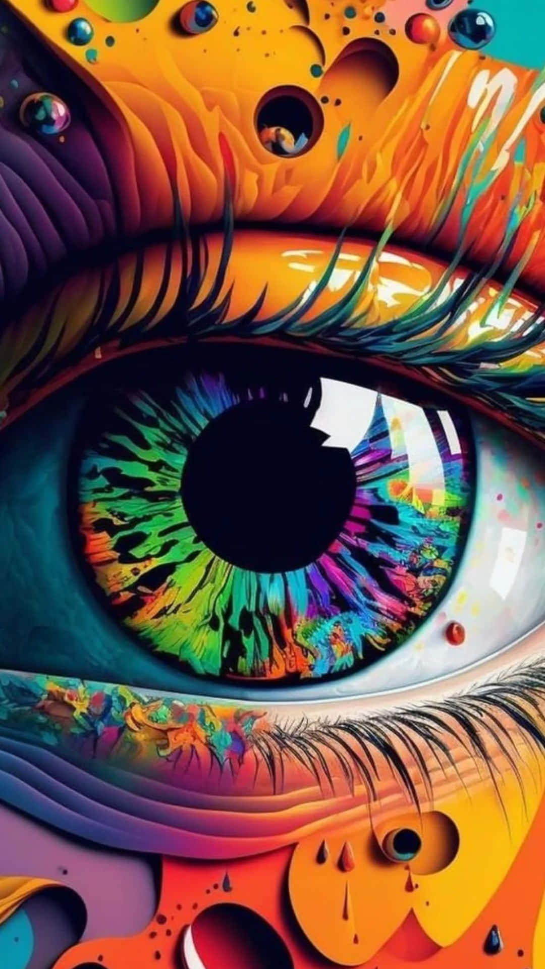 vibrant psychedelic eye artwork, hyperrealistic eye, kaleidoscopic iris, Full HD Phone Wallpaper