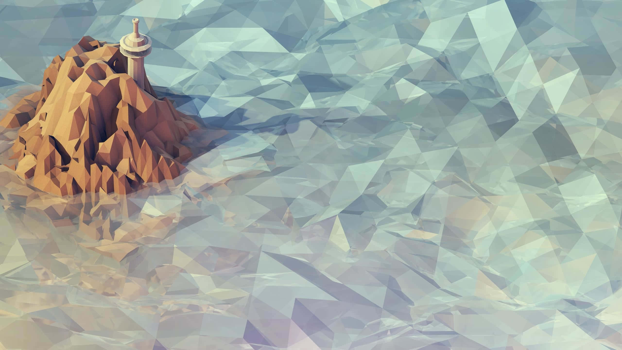 low poly lighthouse, rugged island, stylized ocean waves, 2K Desktop Wallpaper