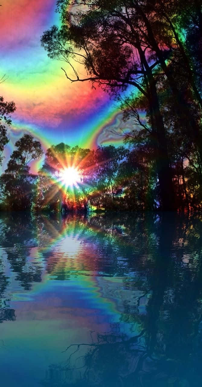 Mystical Forest Adventure, sunburst, rainbow, HD Phone Wallpaper