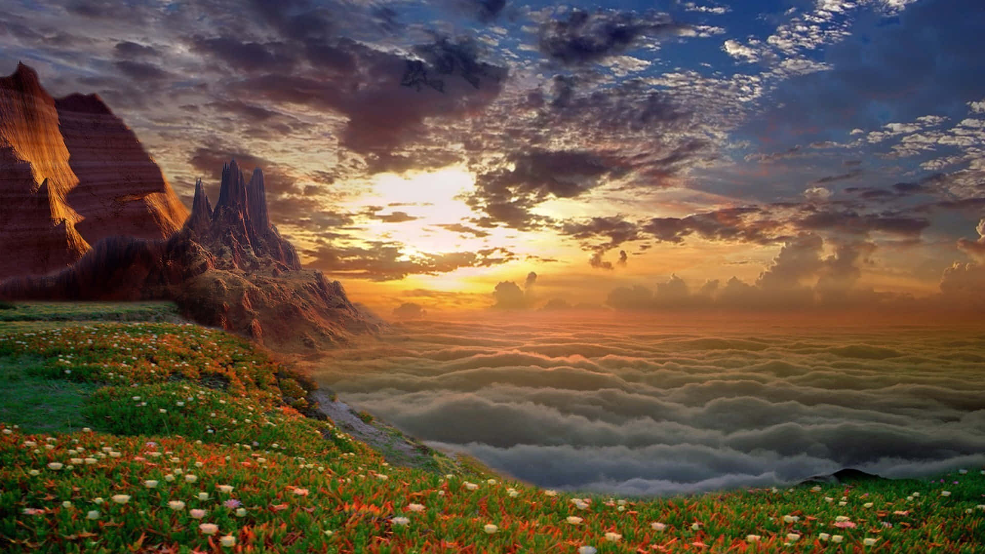 Trippy Nature, surreal trippy nature landscape, towering red rock formations, Full HD Desktop Wallpaper