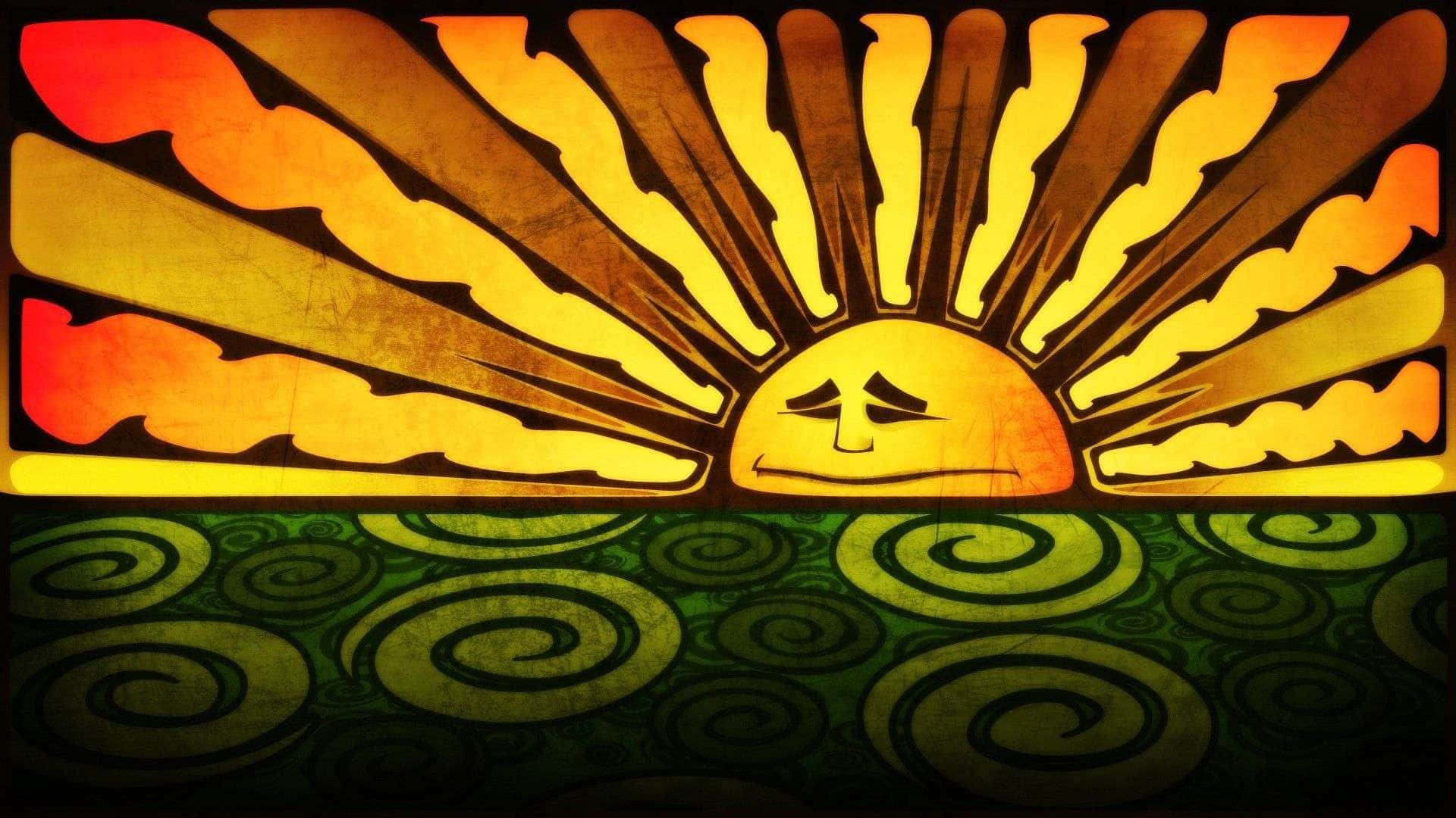 Trippy Nature, Mystical Forest Scenery, sun with a sad face, Full HD Desktop Wallpaper