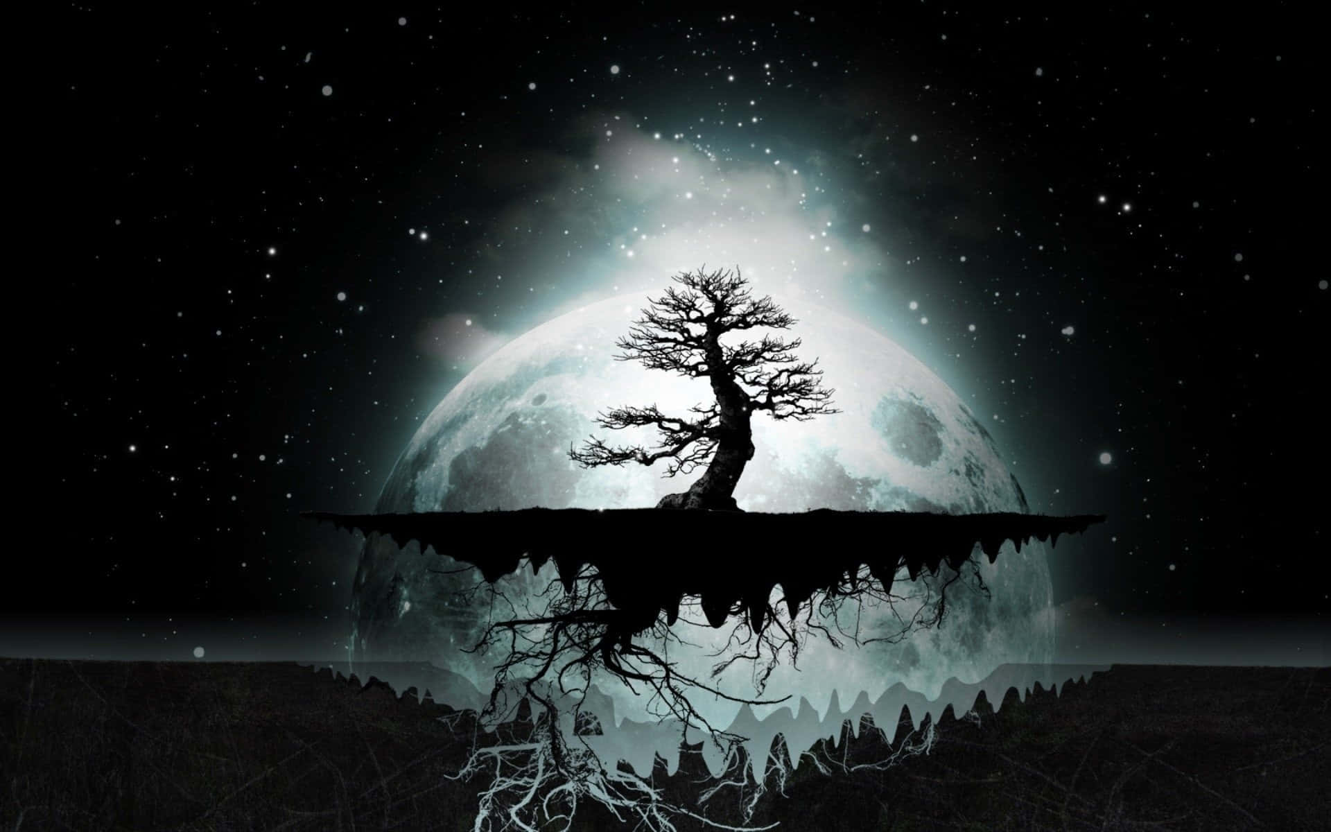 Trippy Nature, floating island, lone tree, Full HD Desktop Wallpaper
