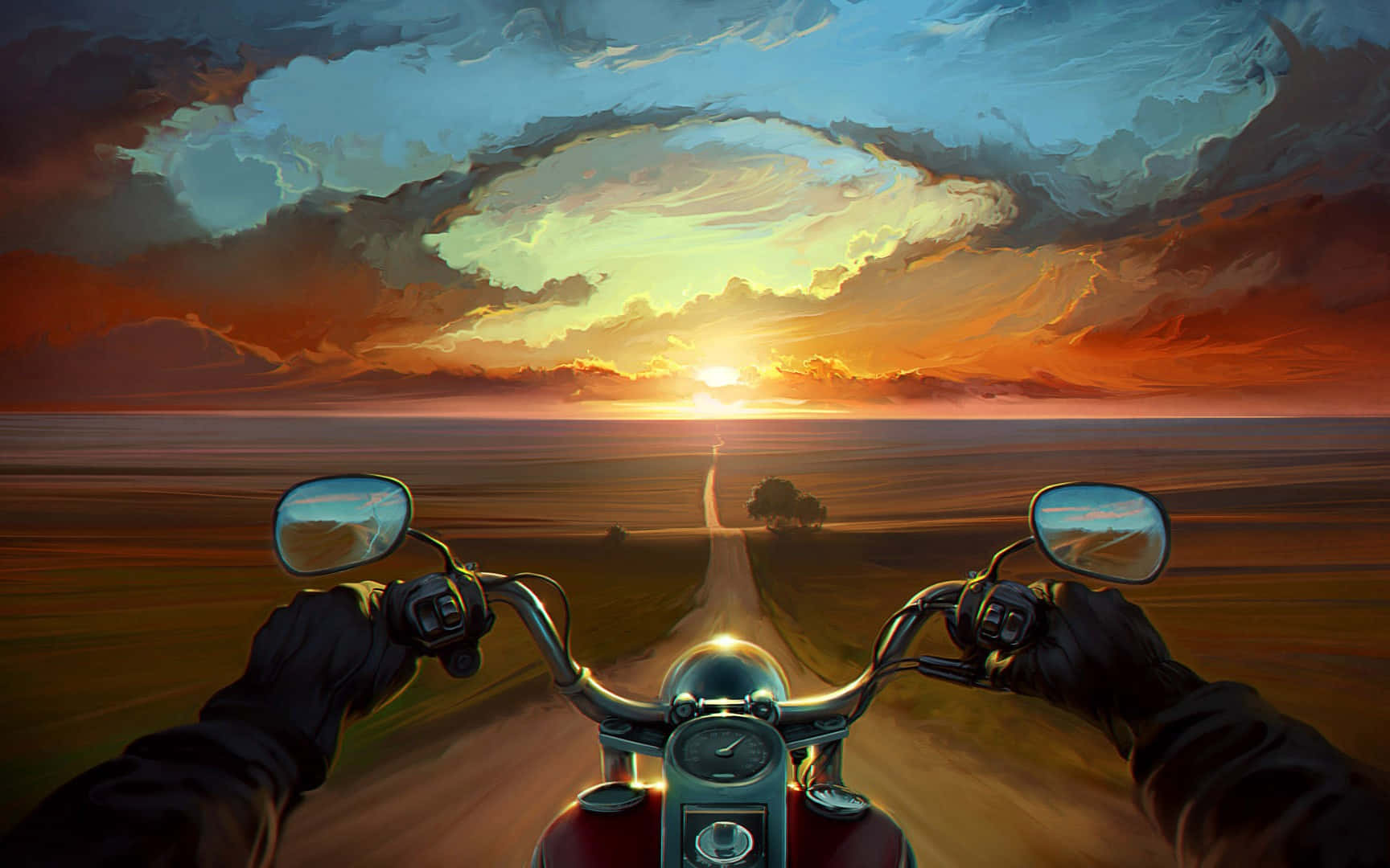 Trippy Nature, motorcycle, forest pathway, HD Desktop Wallpaper
