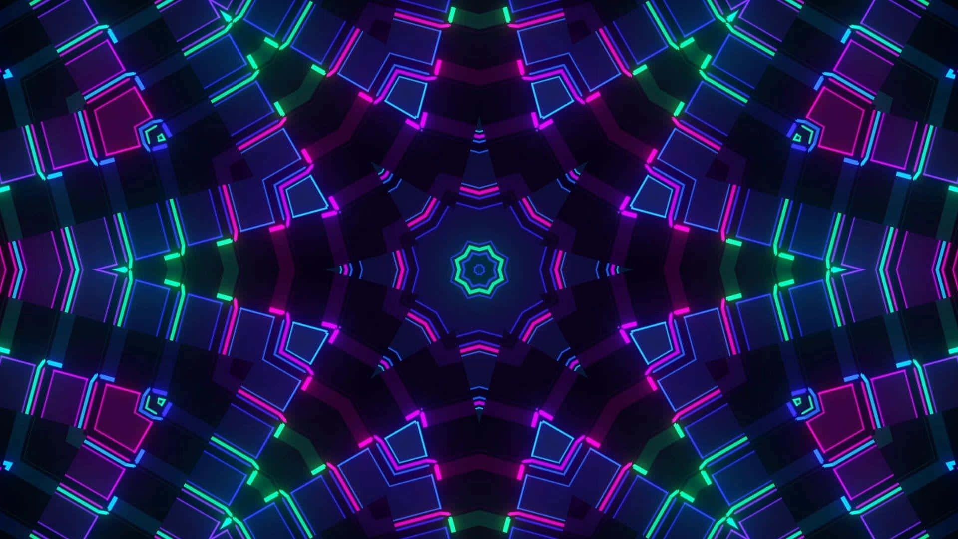 Trippy Neon Lights, neon geometric patterns, kaleidoscopic digital tunnel, Full HD Desktop Wallpaper