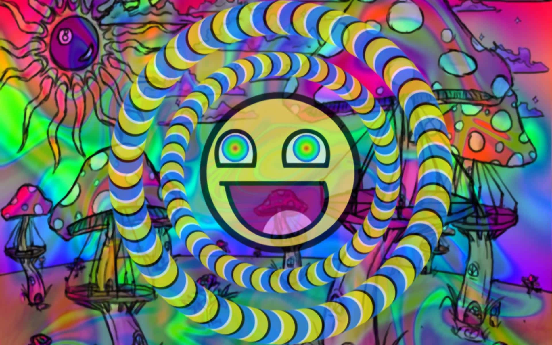 Trippy Neon Lights, smiling emoji, hypnotic spirals, Full HD Desktop Wallpaper