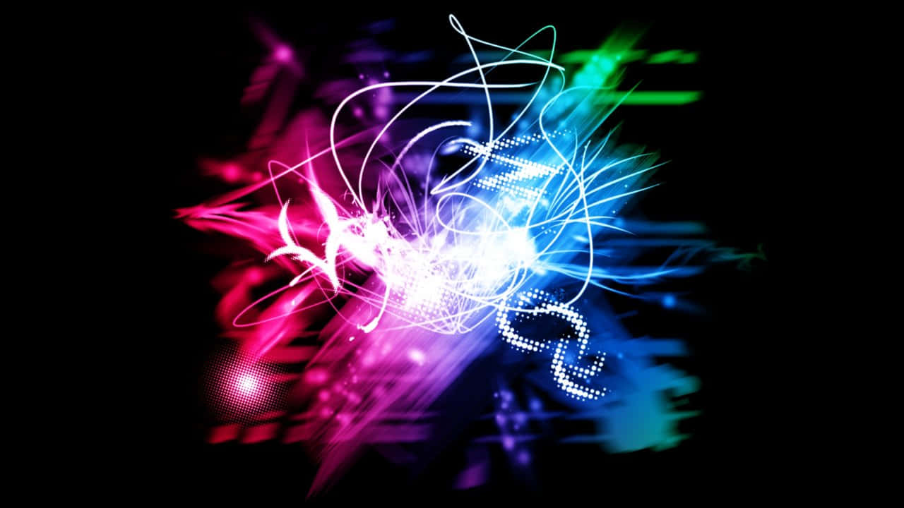 neon light trails, pink blue and green, black background, HD Desktop Wallpaper