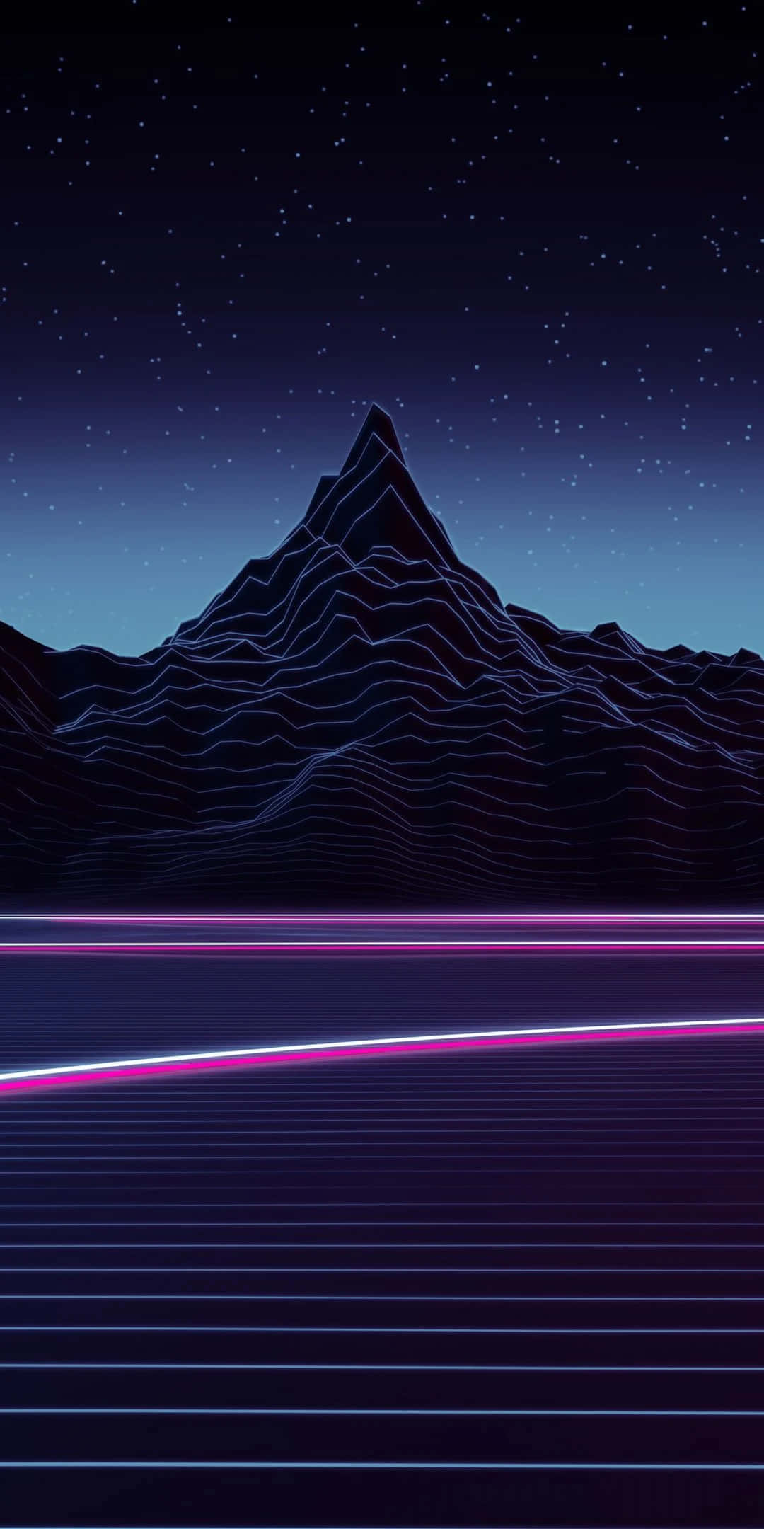 Trippy Neon Lights, retrofuturistic mountain silhouette, starry night sky, Full HD Phone Wallpaper