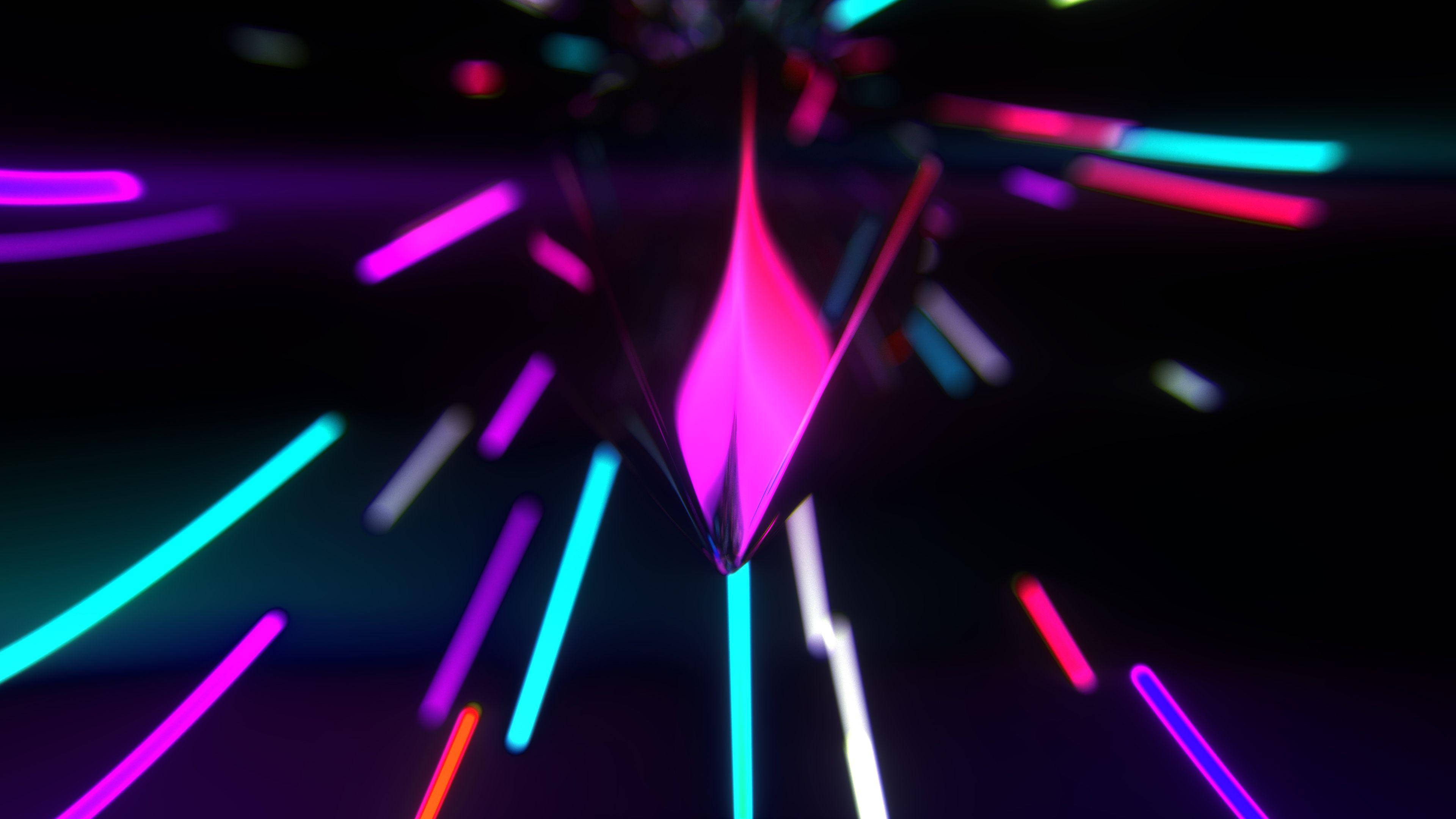 neon light shard, pink geometric prism, neon streaks, 4K Desktop Wallpaper