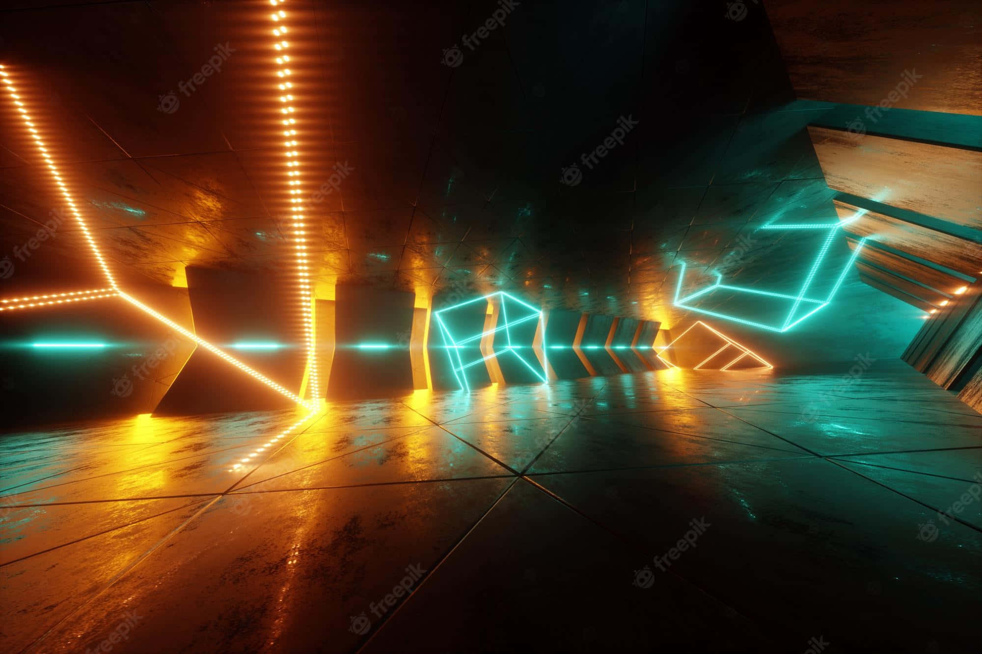 futuristic tunnel, neon lights, glowing orange, Full HD Desktop Wallpaper