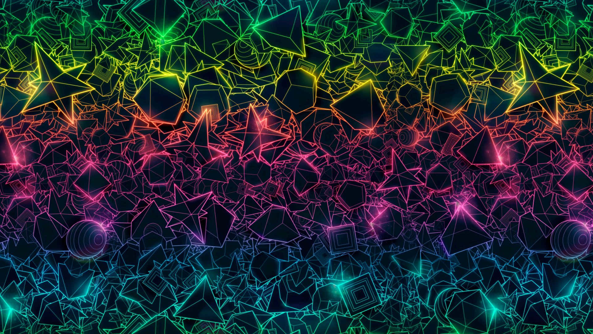 Trippy Neon Lights, neon geometric shapes, dark background, Full HD Desktop Wallpaper