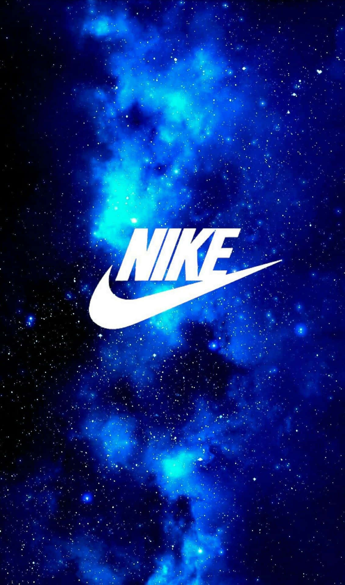 Nike, white Nike logo, vibrant blue nebula, Full HD Phone Wallpaper