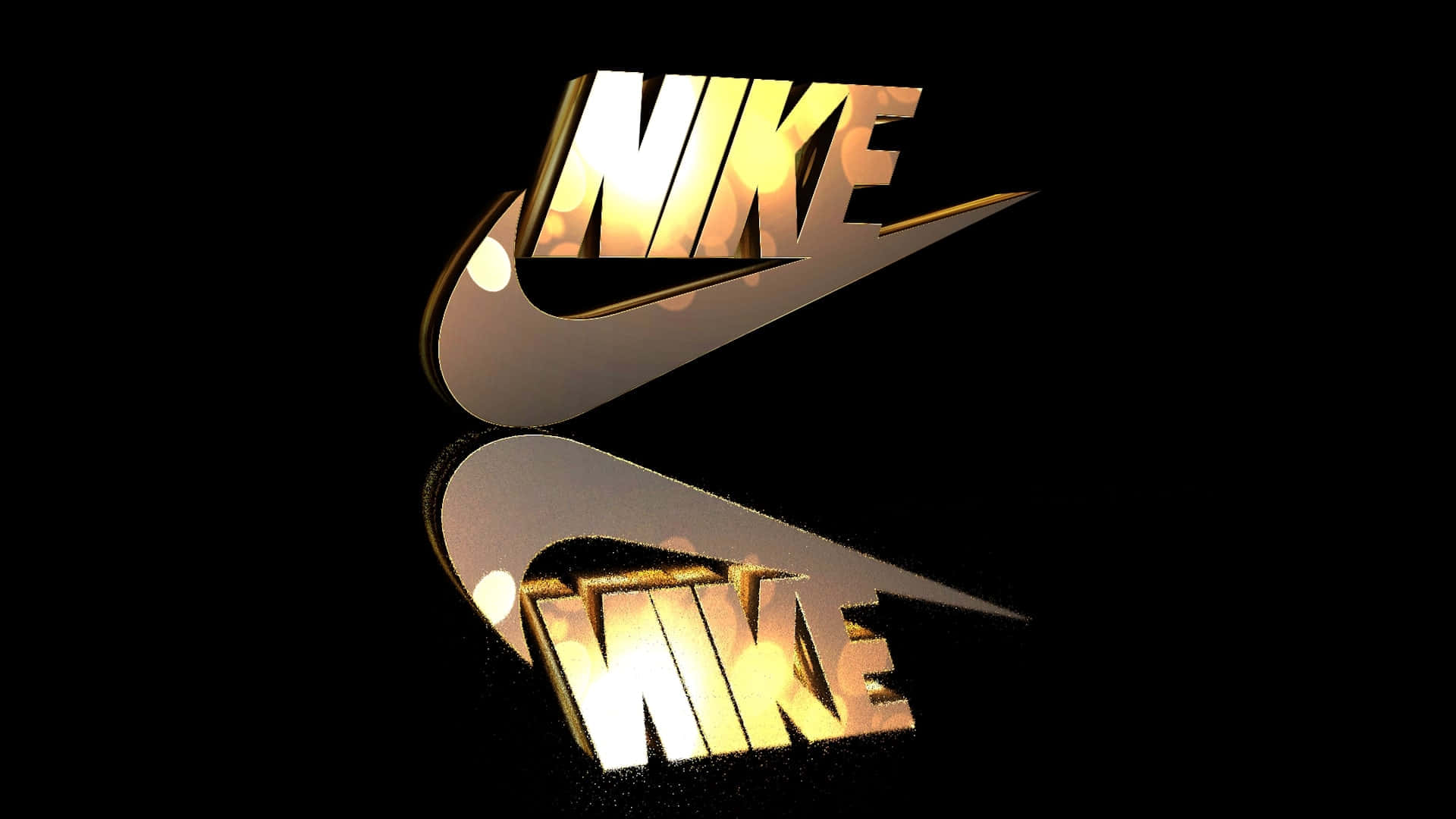 Golden Nike Logo, swoosh, mirrored reflection, Full HD Desktop Wallpaper