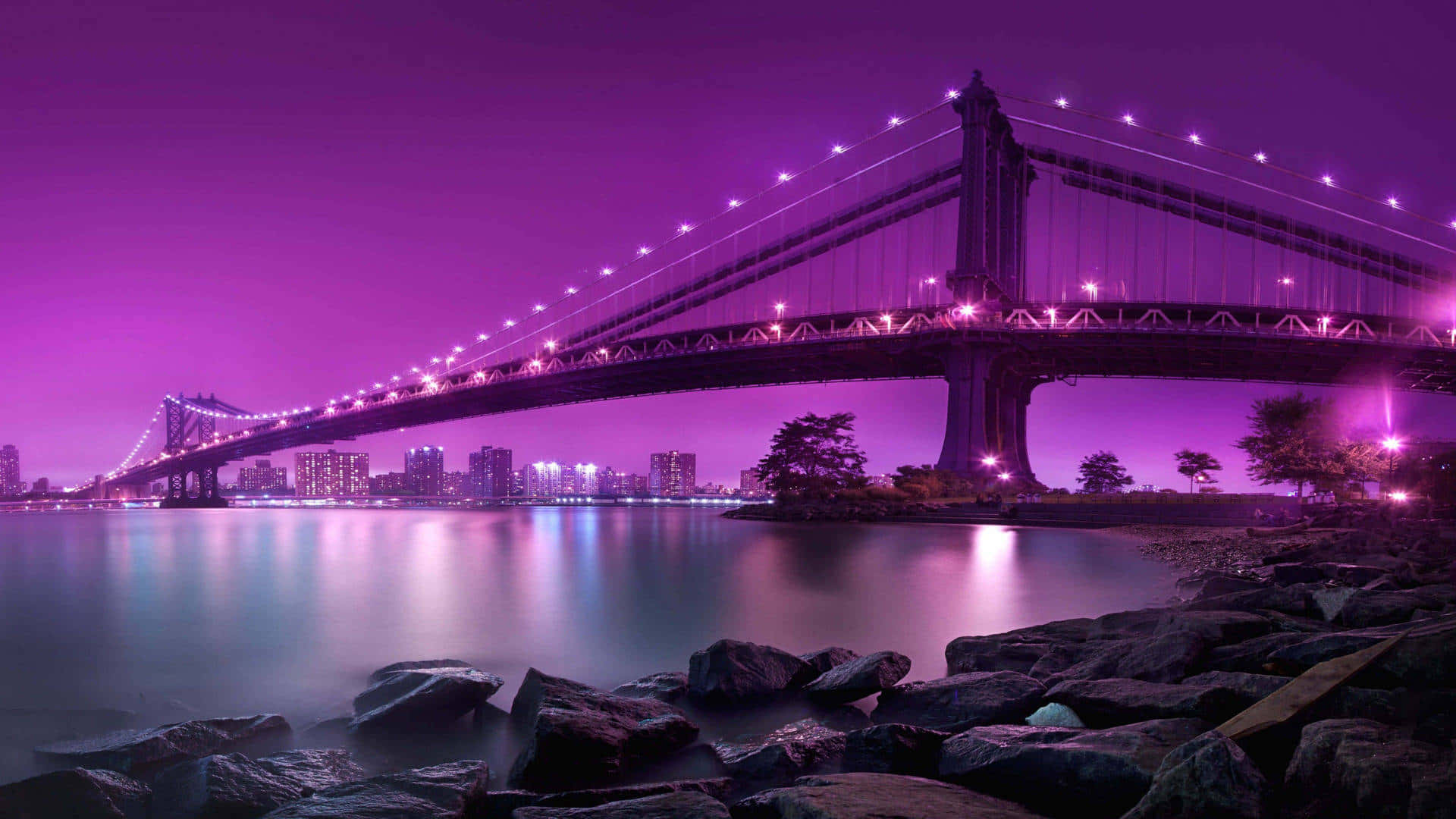 purple grunge aesthetic, suspension bridge, purple lights, Full HD Desktop Wallpaper