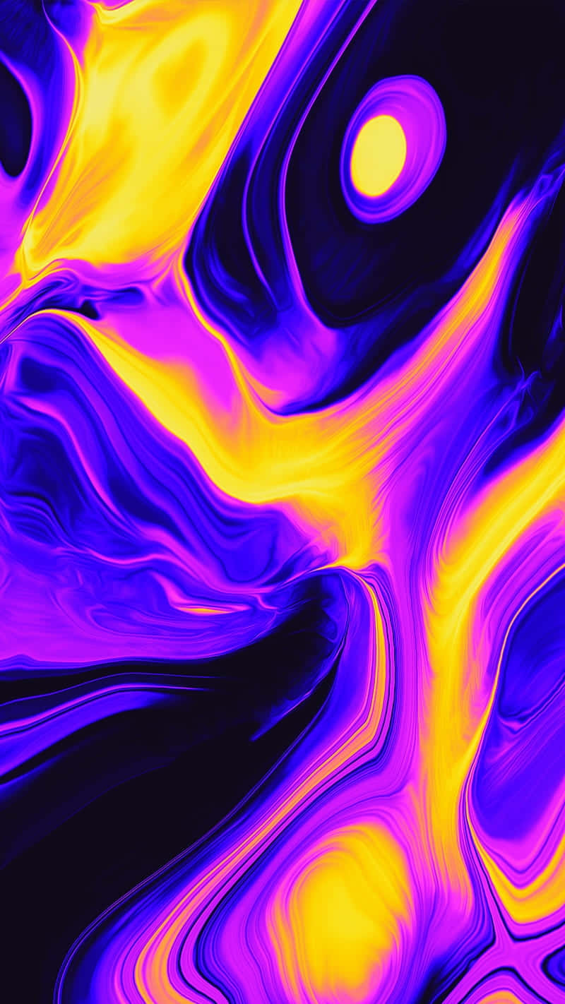vibrant neon purple, yellow liquid swirls, deep black background, HD Phone Wallpaper