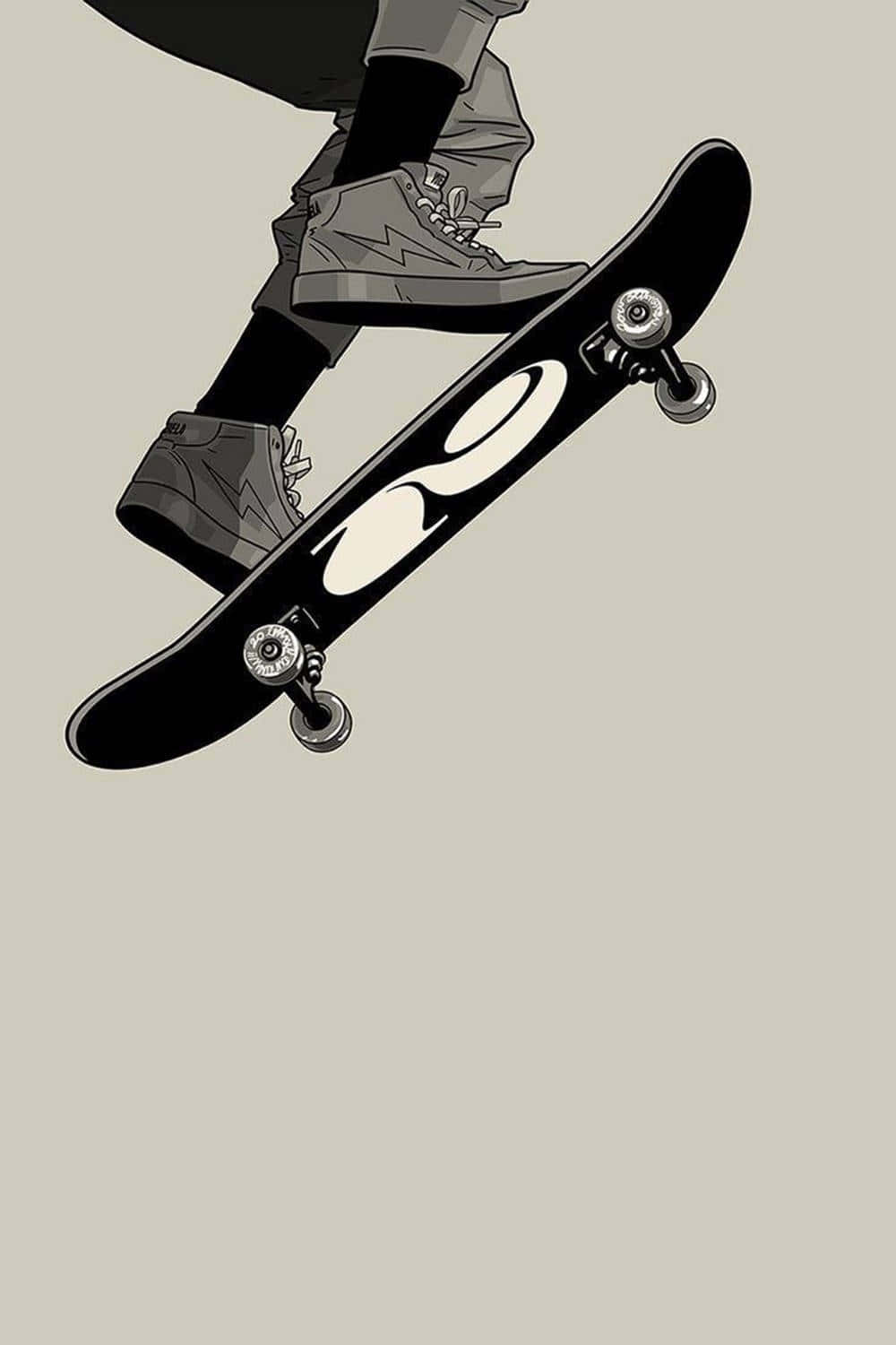 skateboard mid flip, monochrome illustration, black skateboard, HD Phone Wallpaper
