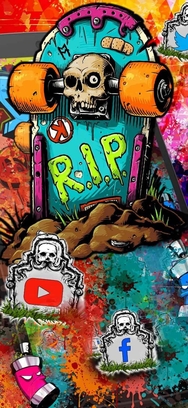 skateboard, skull graphic, R.I.P. text, HD Phone Wallpaper