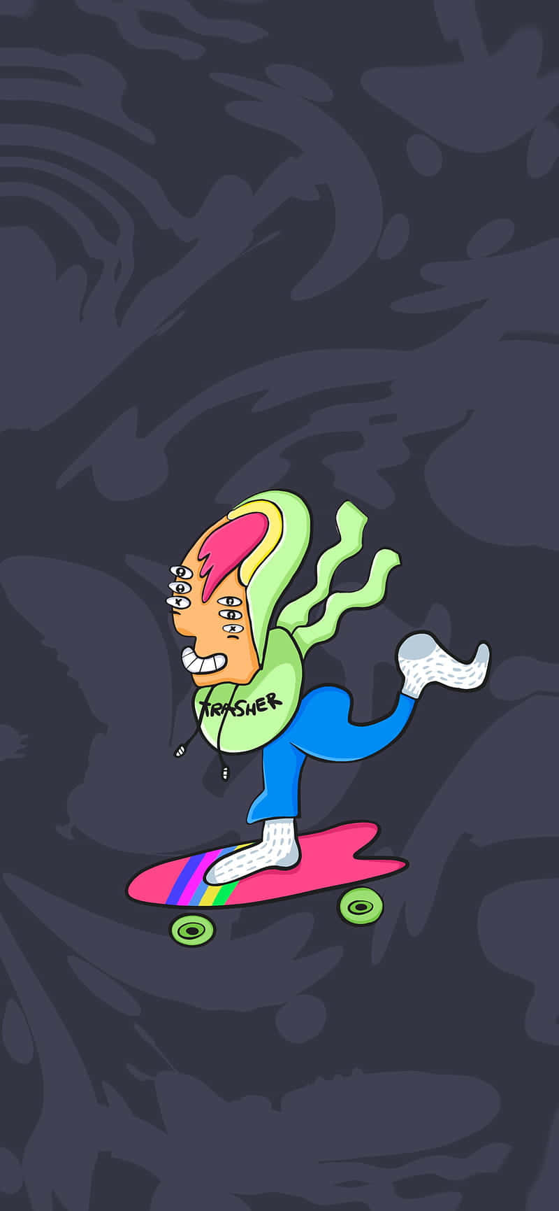 Trippy Skater Aesthetic, cartoon avocado character, pink hair, HD Phone Wallpaper