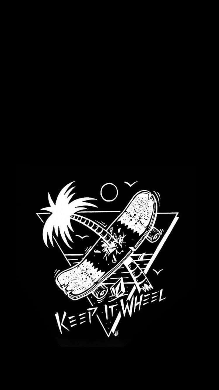 white line art illustration, skateboard, palm tree, HD Phone Wallpaper