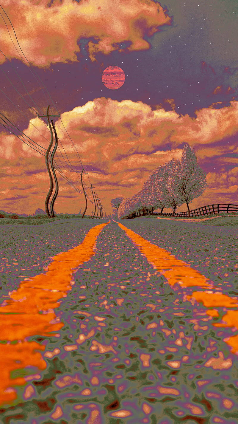 Trippy Dope Cloudy Sky, glowing planet, twisted power lines, HD Phone Wallpaper